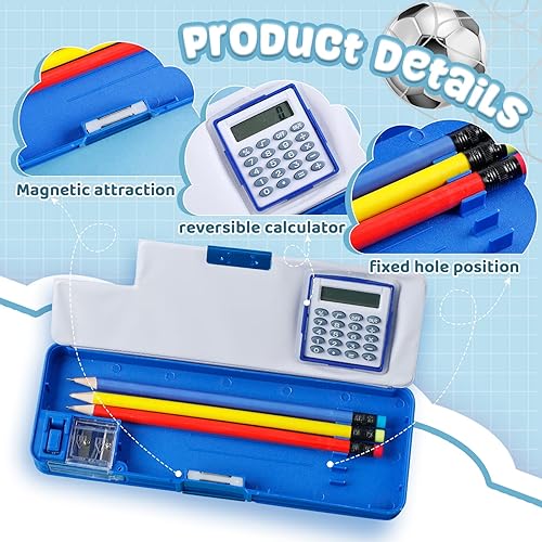 Miniatura 3 de Henoyso Estuche multifunción con calculadora y sacapuntas, caja de lápices deportiva para niños, dinosaurio de plástico, organizador de papelería,