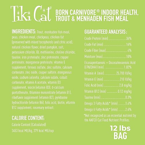 Miniatura 4 de Tiki Cat Born Carnivore Indoor Health Alimento seco para gatos, harina de pescado de trucha y menhaden, bolsa de 12 libras