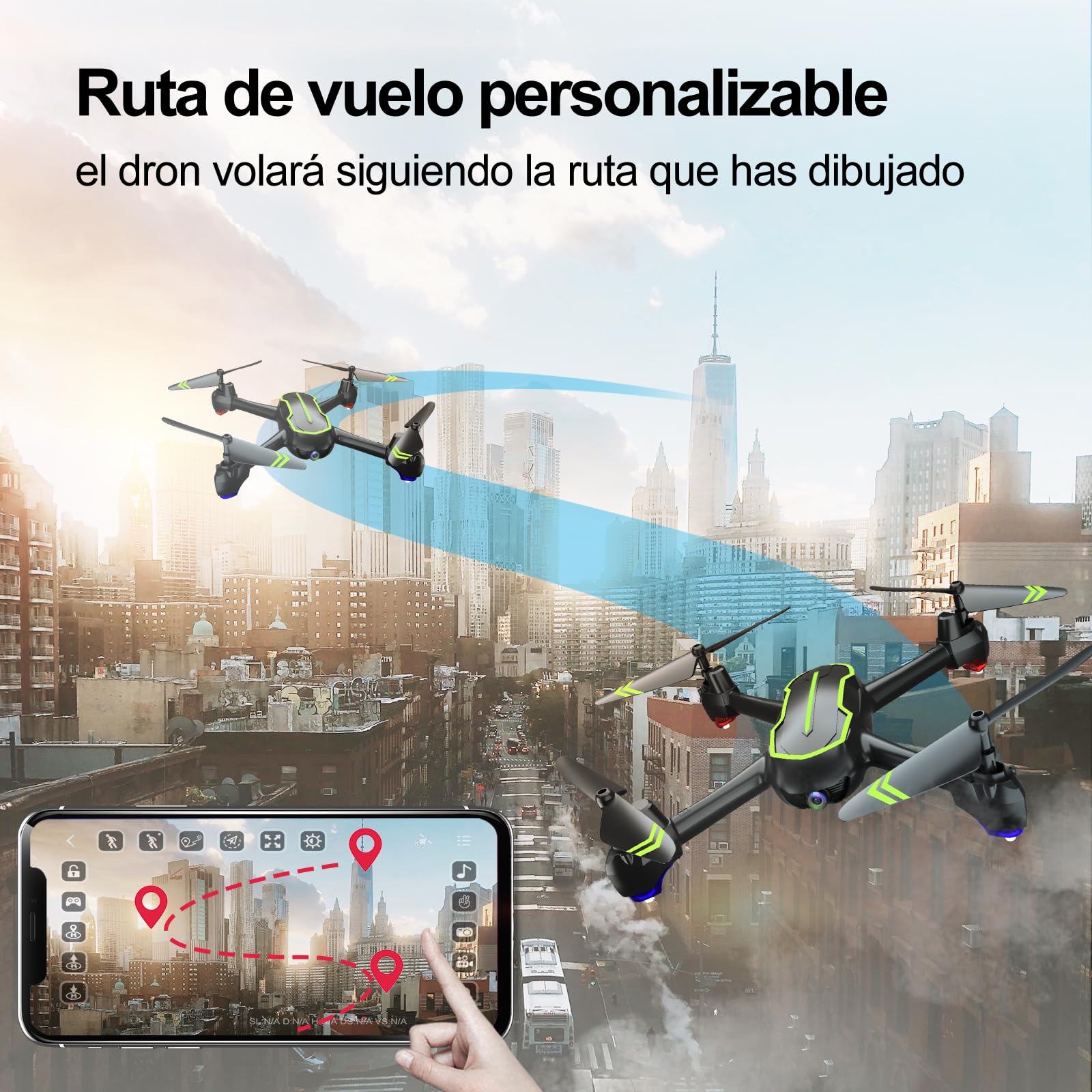 Loolinn | Drone con Control de gestos GPS, Cámara HD 1080p para Principiantes, Cuadricóptero RC con Retorno Automático/Fotos y Vídeo HD 1080p, Dos Baterias - Regalo para Principiantes