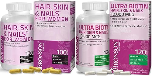 Bronson Suplemento vitamínico extra fuerte para el cabello, la piel y las uñas con biotina para mujeres + Ultra Biotina 10,000 Mcg