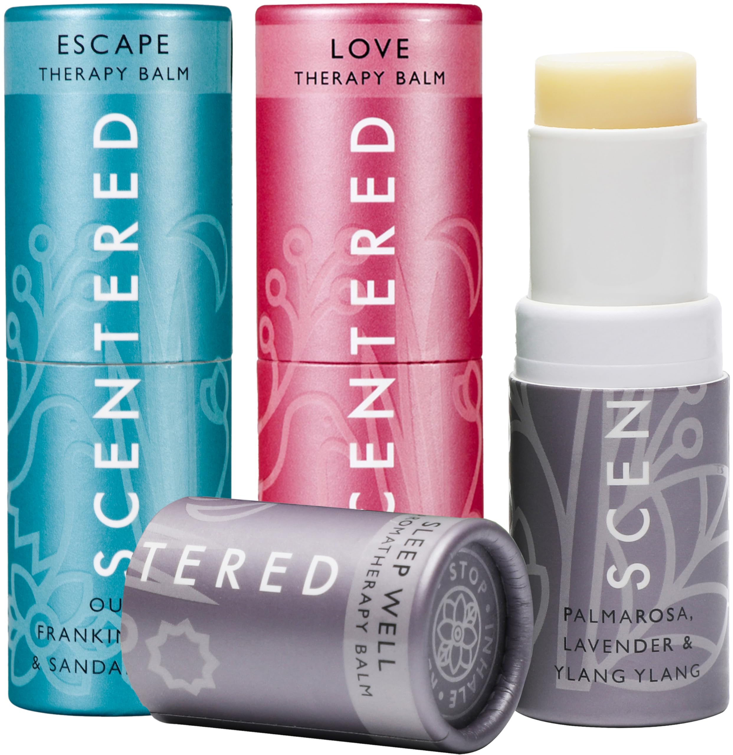 Scentered Aromatherapy Balm Gift Set - Be Kind to Yourself - Pack of 3 Balms: Sleep Well, Escape, Love - Lavender, Cedarwood, Ylang Ylang Essential Oils - Relaxing Gifts for Women