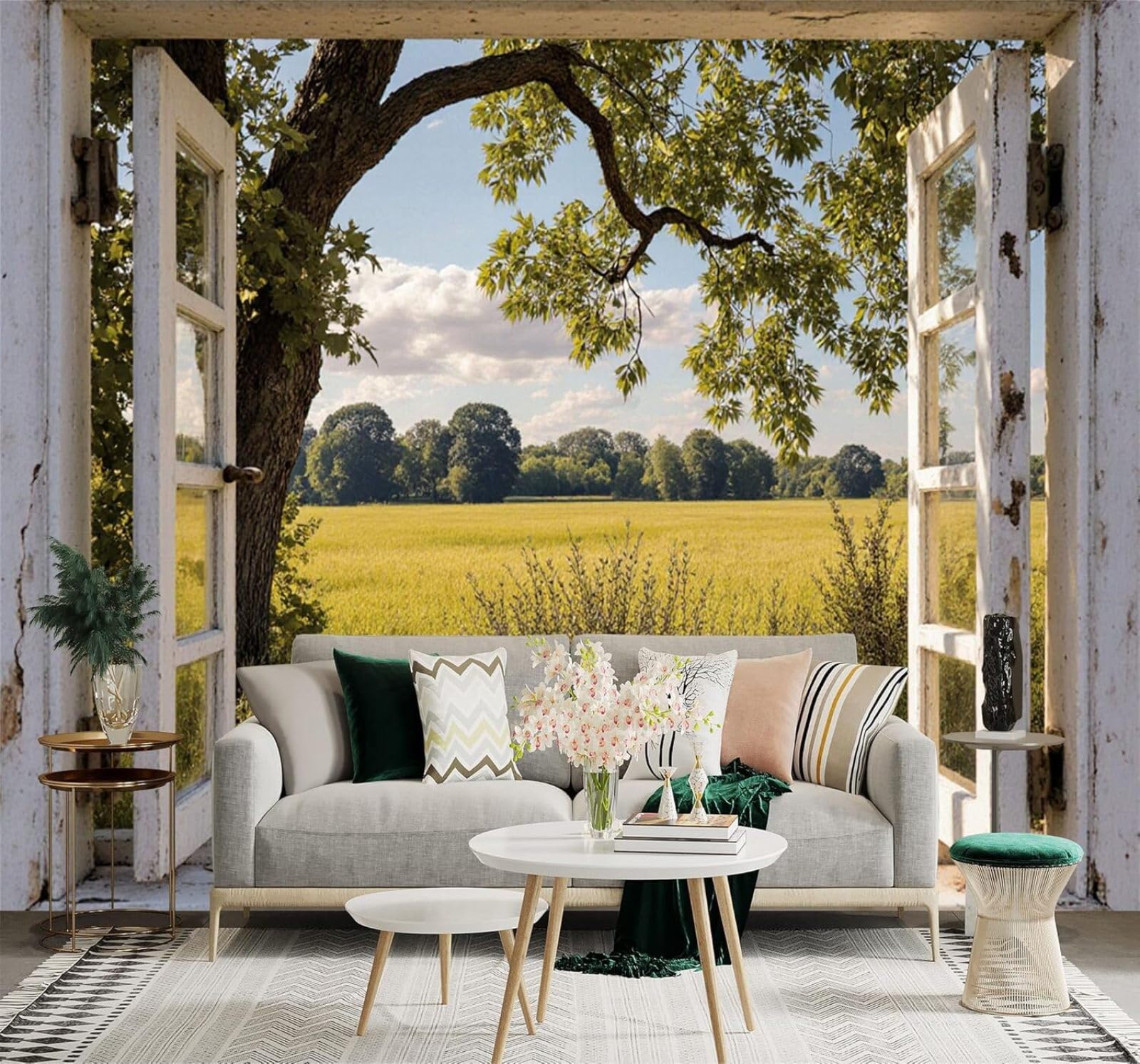 Papier peint 3D arbres ciel bleu grand format 350x256cm XLMING