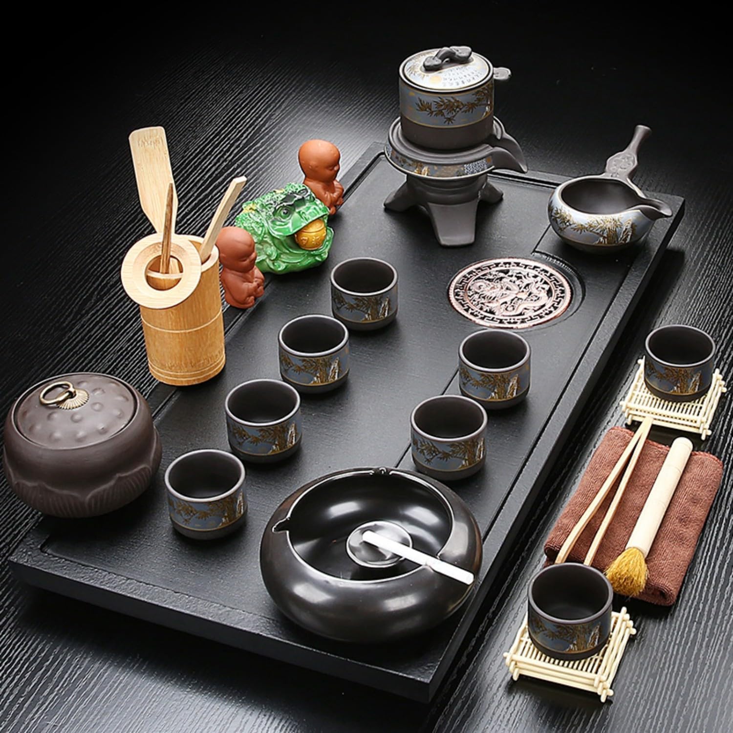 MOYEE 茶具套装家用客厅乌金瓷石茶盘 Chinese Gongfu Tea Tray 排水小型石英石茶台办公泡茶海整套 A63
