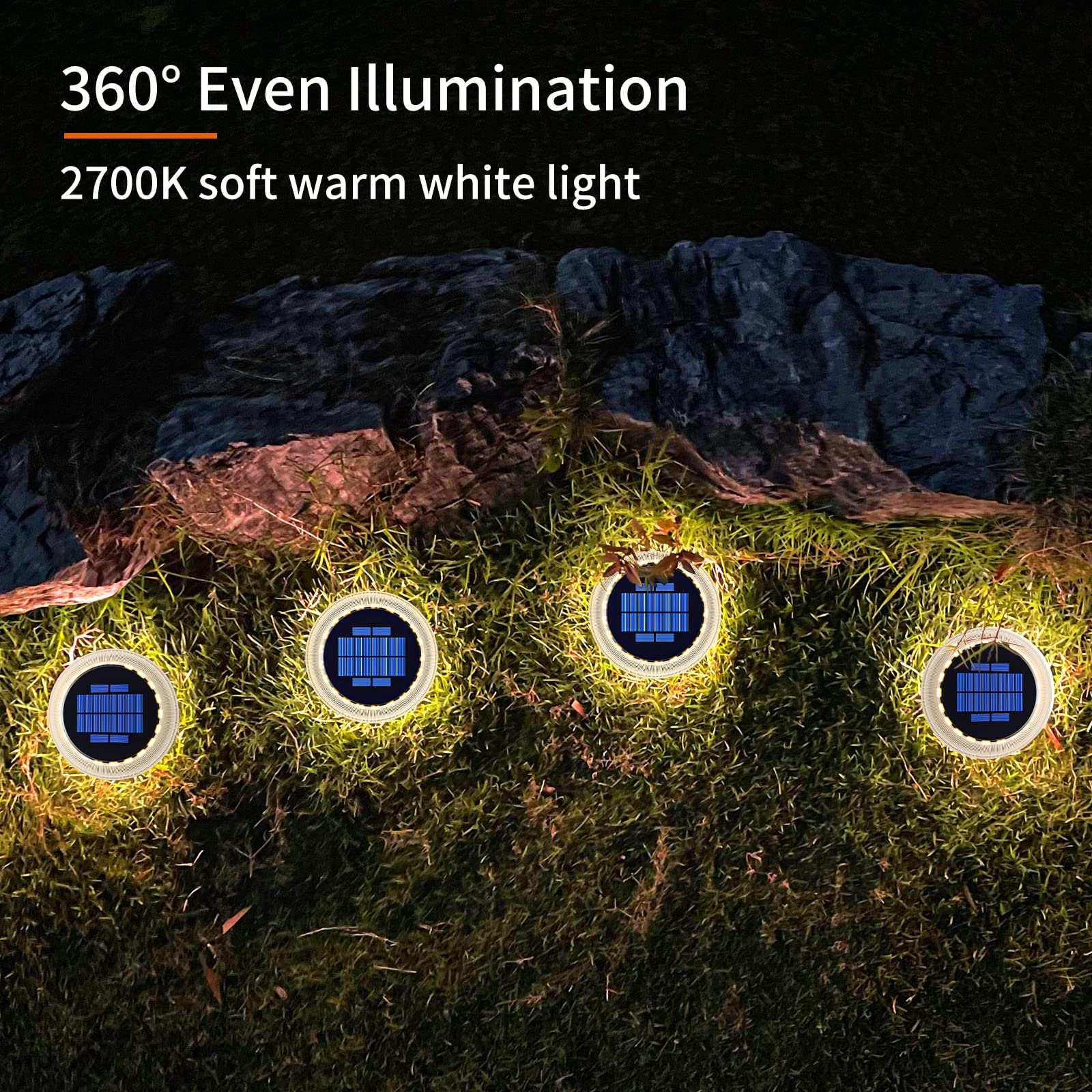 YiLaie Luci Solari Esterno, LED da Giardino 360° Per scale IP68 Impermeabile con On/Off Automatico, per Sentieri, Bianco Caldo 2700K, 4 pezzi