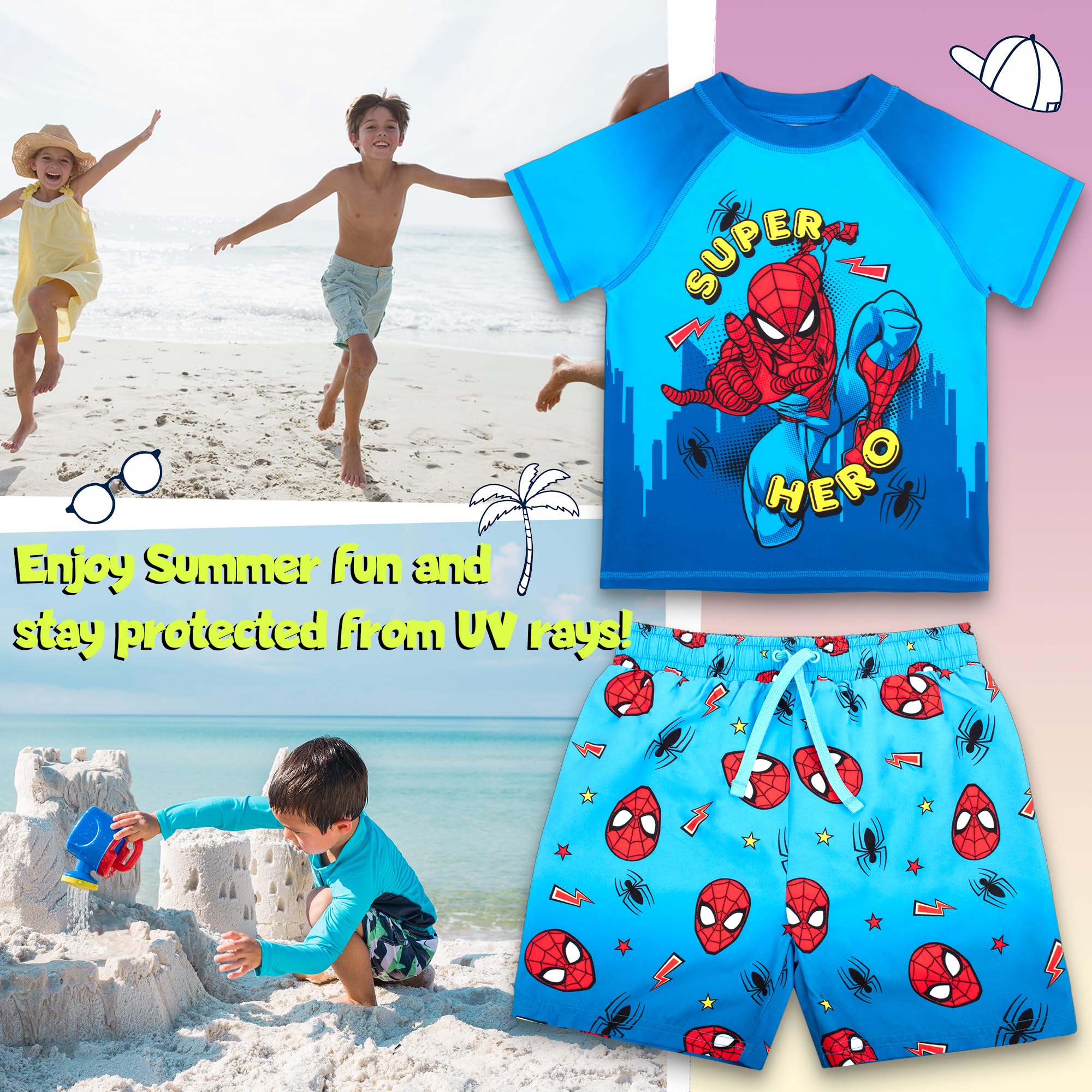 Marvel Spiderman Maillot de bain 2 pièces pour garçon avec short de bain et t-shirt Protection solaire UV 2-6 ans