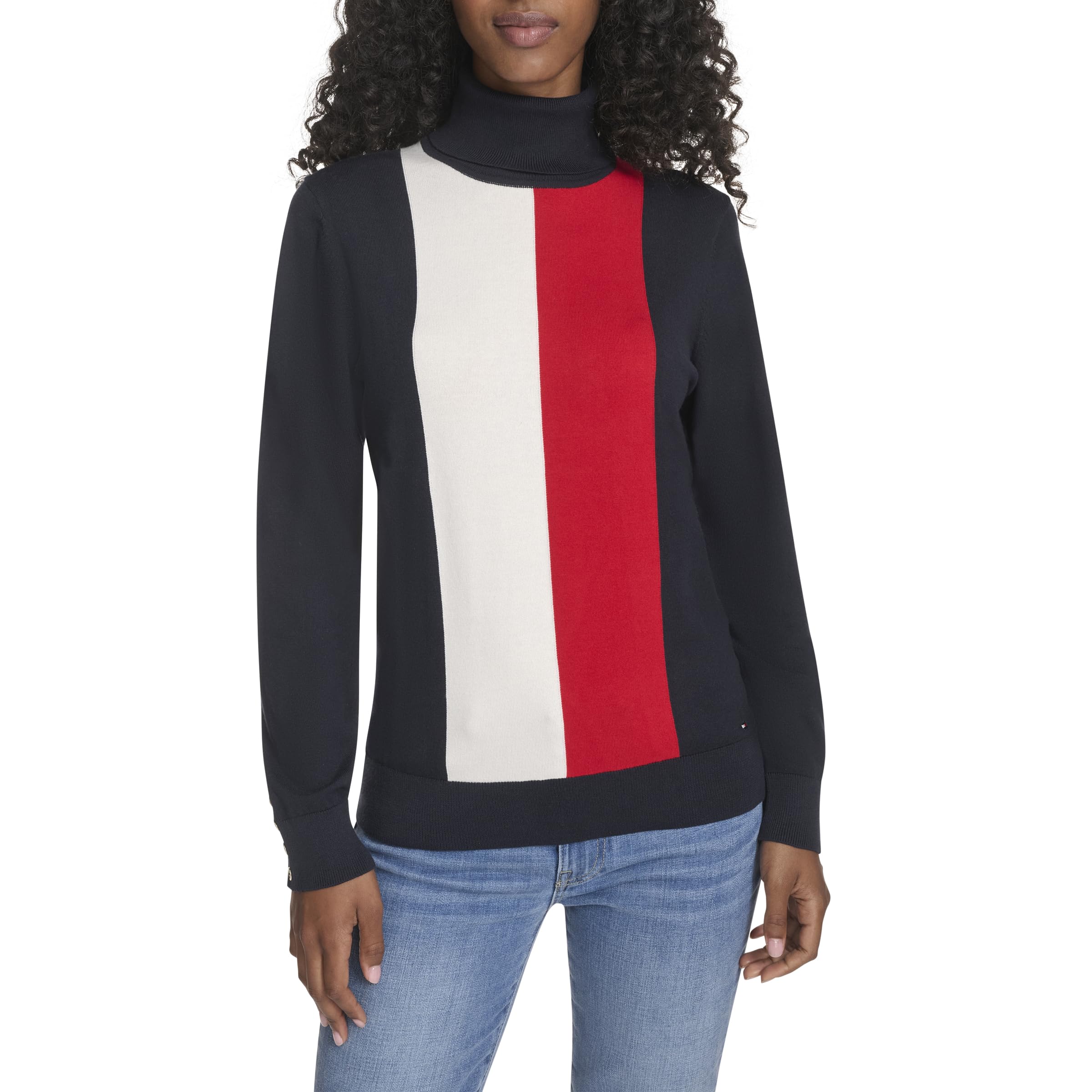 Tommy Hilfiger Women's Sky Captain Long Sleeve Cotton Turtleneck Light Weight Sweater, Xl