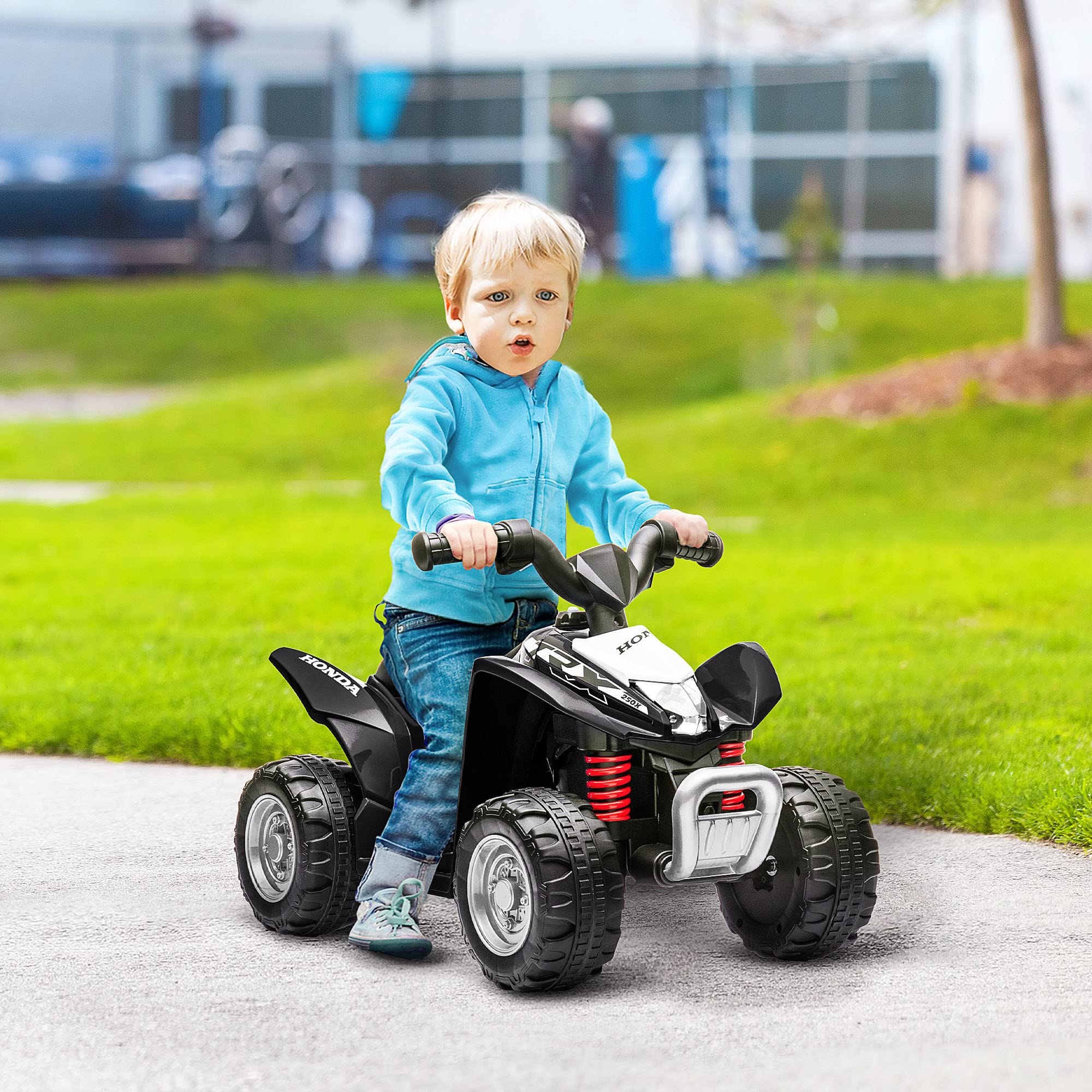 AIYAPLAY Quad Électrique Enfant 6 V Honda sous Licence 2,8 km/h Noir | Voiture Électrique Enfants, Klaxon, Poignée et Selle Ergonomique, Phares LED