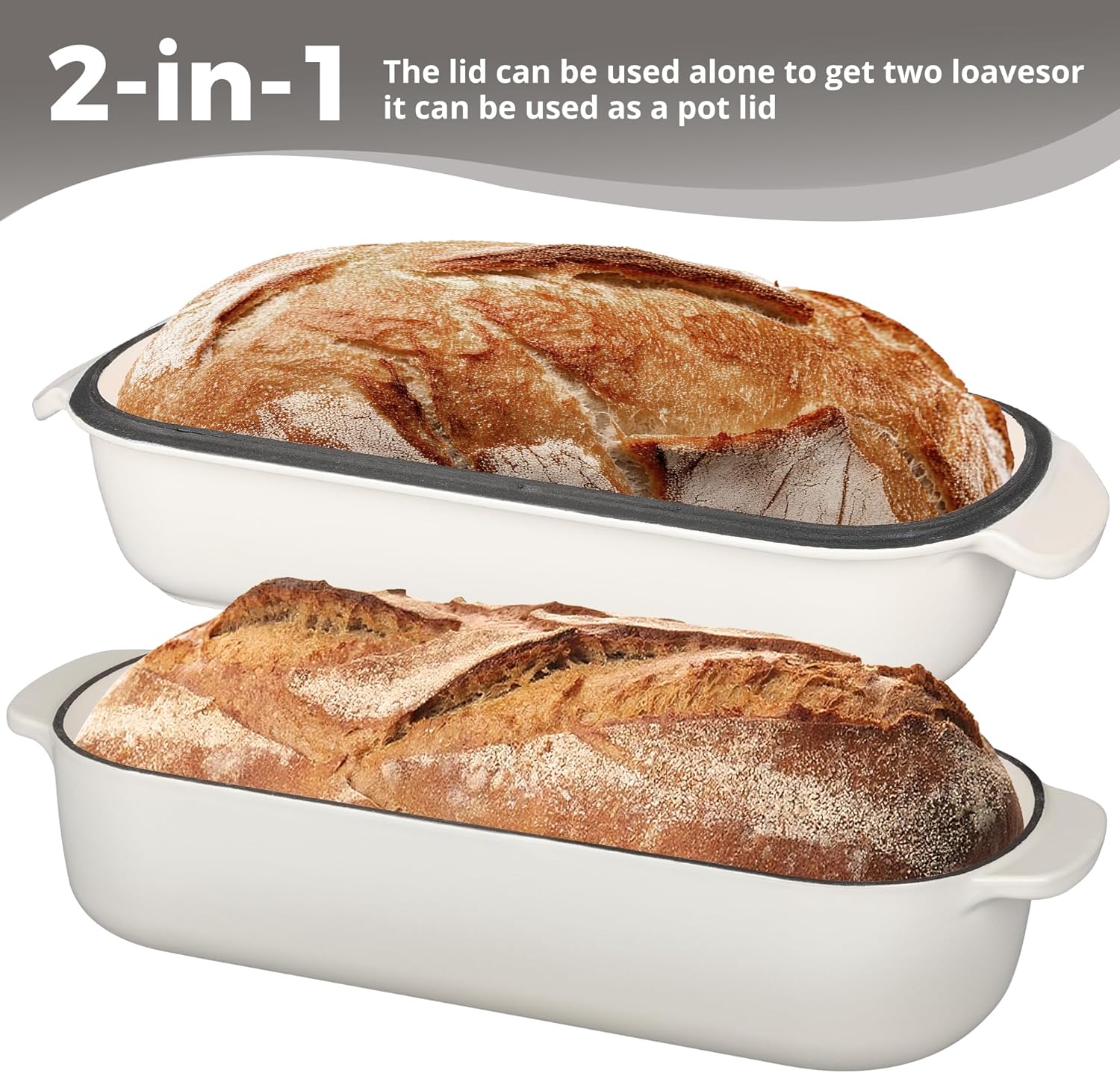 Enameled Cast Iron Loaf Pan with Lid, Bread pan, Dutch Oven Bread pan for Homemade Sourdough Bread Baking, 12.5x5.5 inch, 5qt, White - Image 4