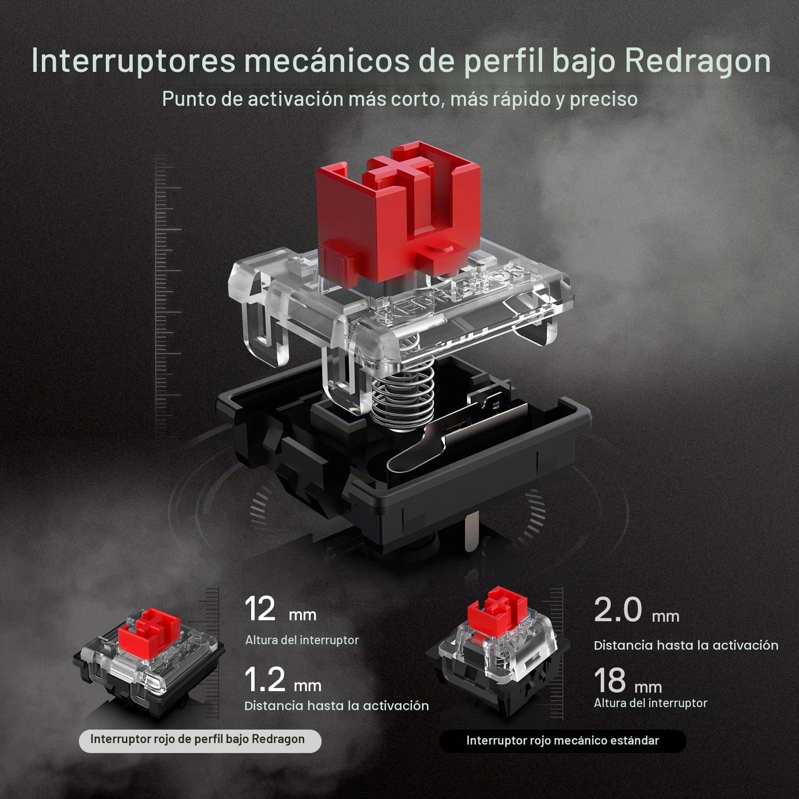 Redragon Teclado mecánico Horus RGB K619, teclado para juegos con cable de diseño ultrafino con teclas de perfil bajo, control multimedia dedicado e interruptor rojo lineal, compatible con software