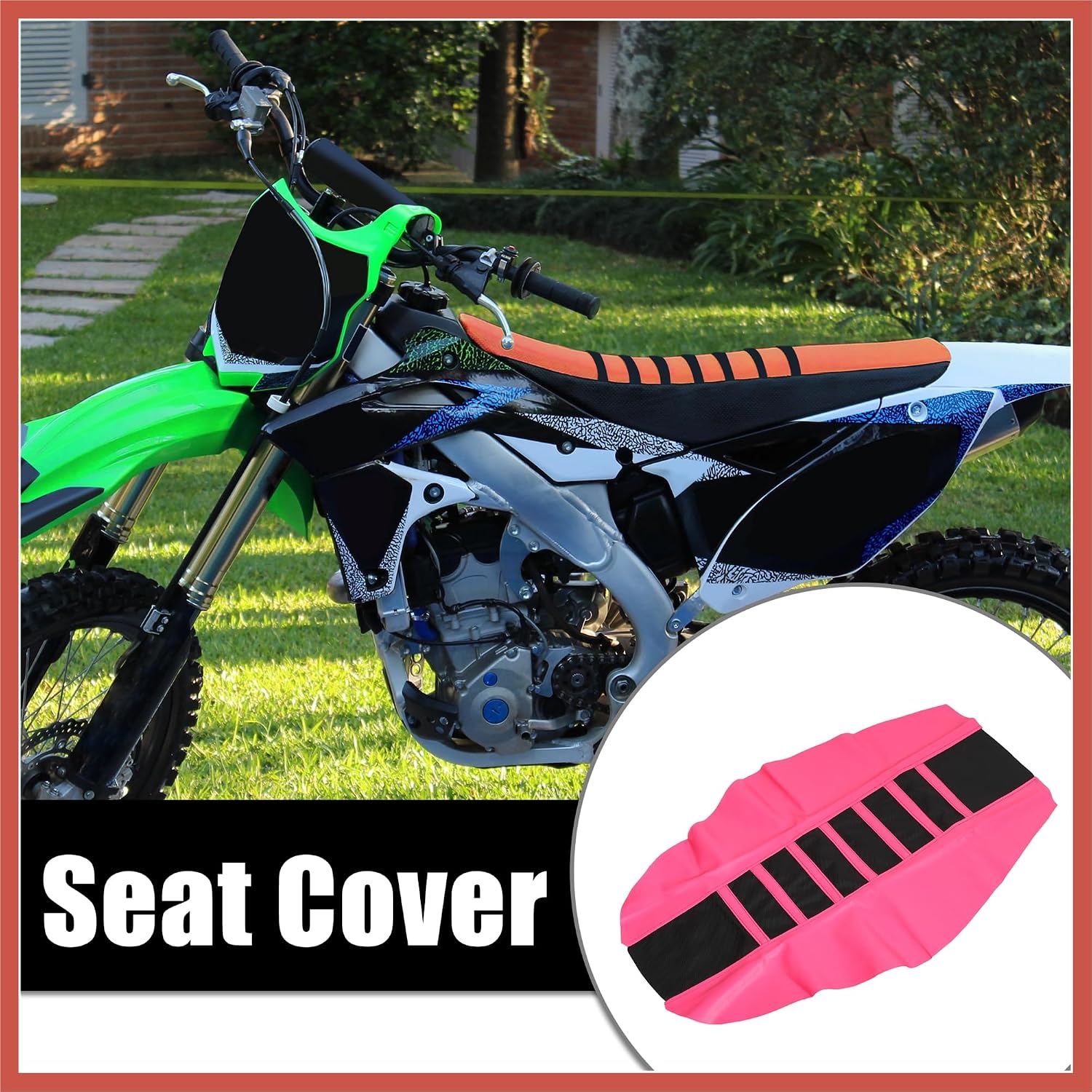 ACROPIX Universal Motorcycle Pit Dirt Bike Faux Leather Soft Seat Cover Anti Slip Seat Cushion Pink Black Car Parts