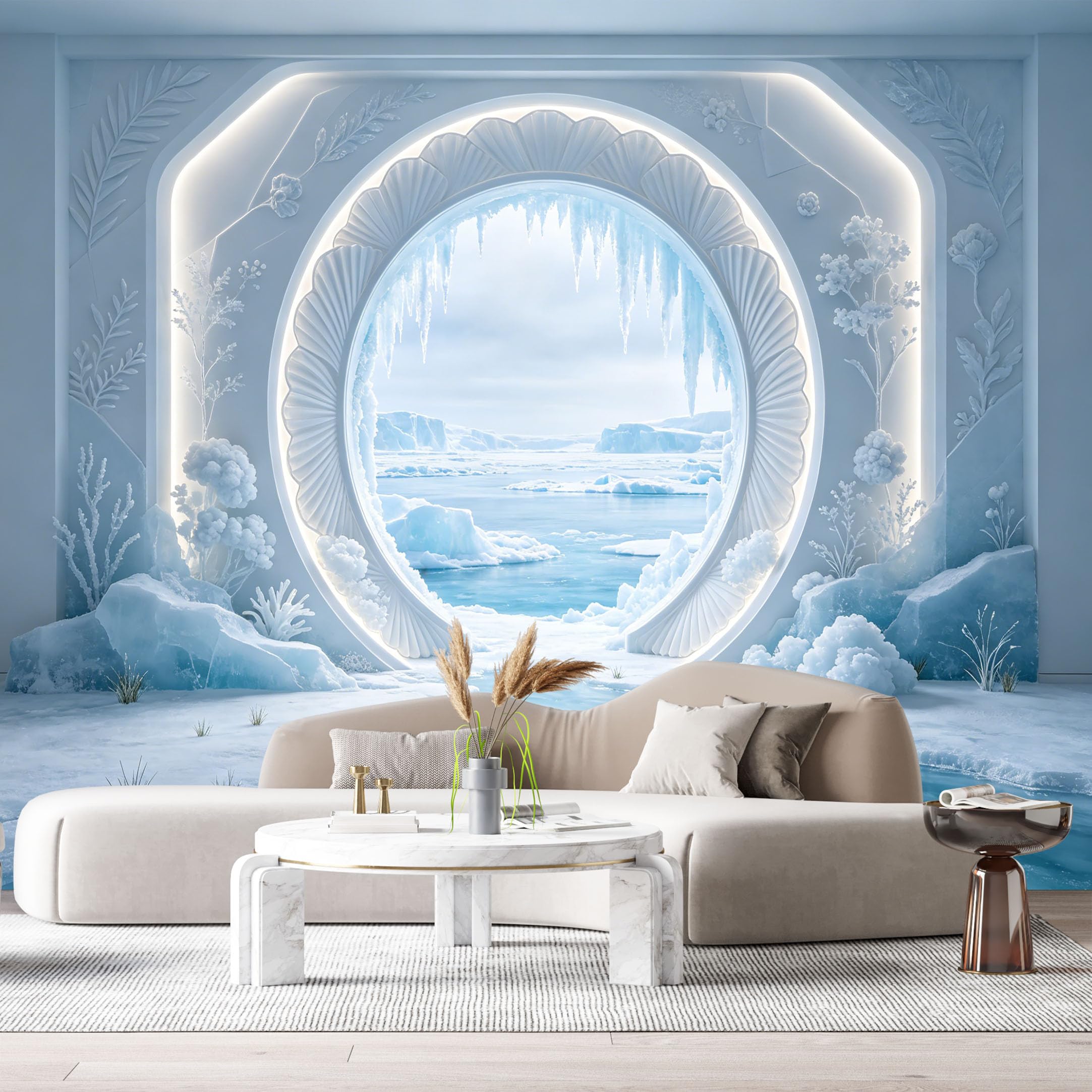 Custom Size Wall Murals Arctic Landscape Ice Palace 3D Trompe L'Oeil SelfAdhesiveWall Fabric Removable Wallpaper Wall Decor for Living Room Bedroom Bathroom