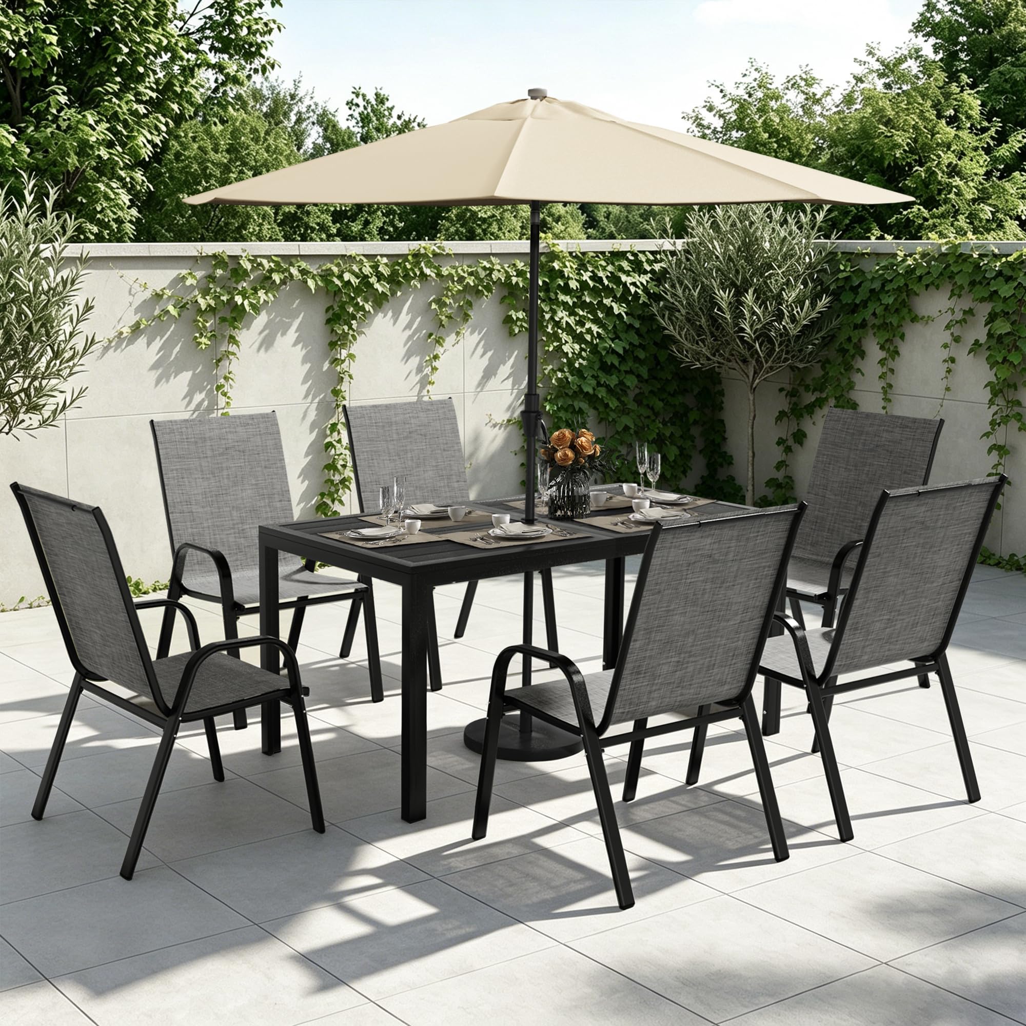 Steel Slat Outdoor Dining Set for 6