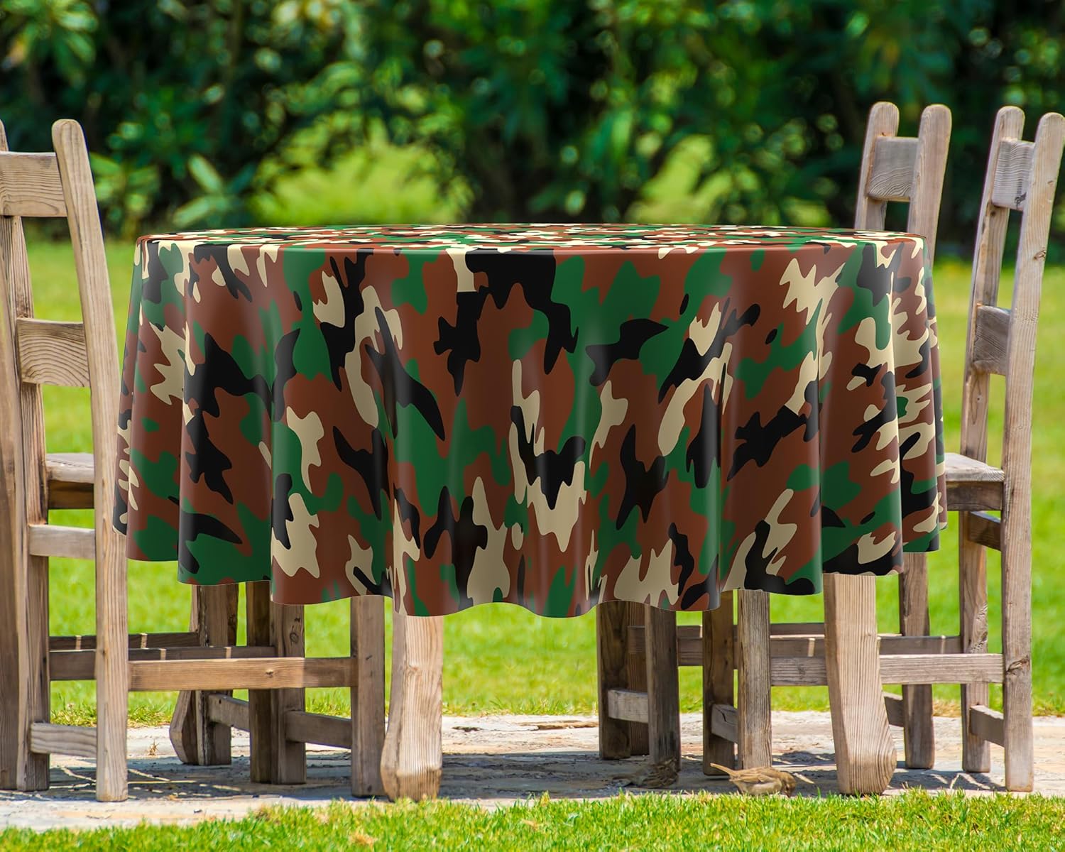 Oudain 3 Pcs Camo Tablecloth Camouflage Plastic Tablecover Round Plastic Table Cloth Disposable Camo Theme Table Covers Army Party Decorations for Hunting Military Birthday Party Supplies