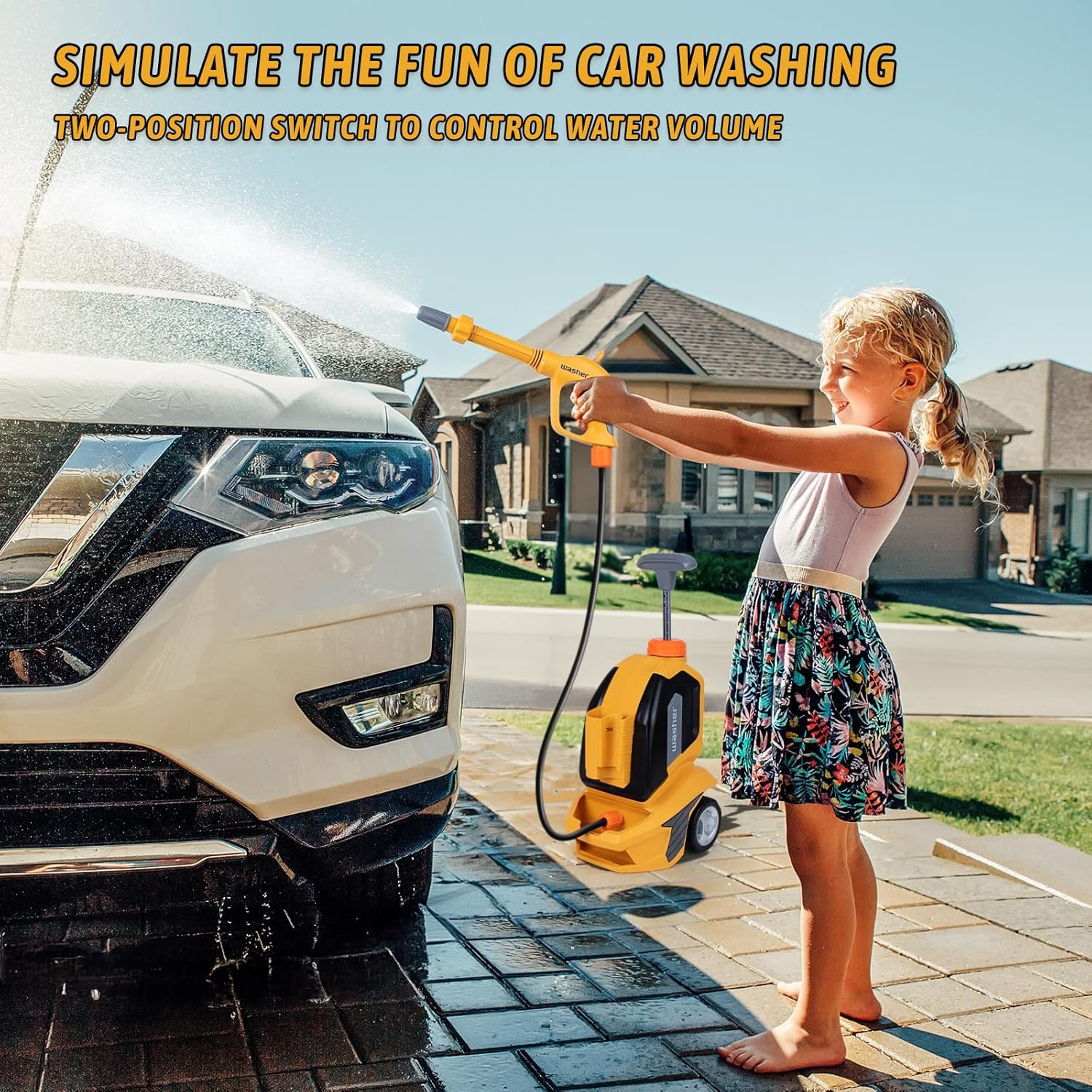 Kids Clean Car - Kids Car Washer Toys with Scraper Sponge Towel - Toddler Pretend Playing Tools Car Wash Gun Manual Pressure - Role Playing Toy Gift for Boys Girls