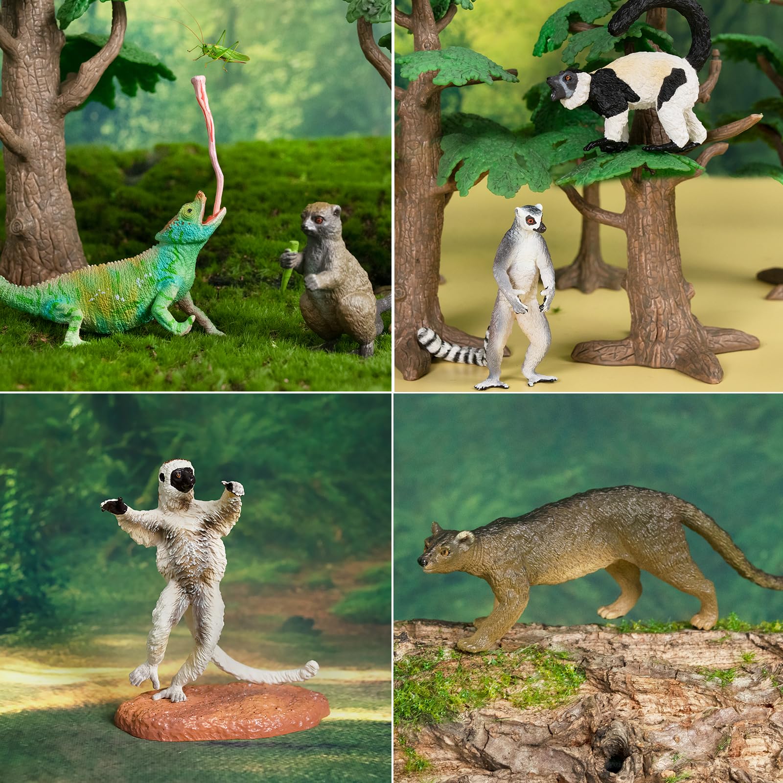 TOYMANY 12 sztuk figurek zwierząt leśnych, realistyczne zabawki Madagaskar, plastikowe zwierzęta, zwierzęta z dzikiej dżungli, figurki zwierząt z zoo, dekoracja tortu, prezent