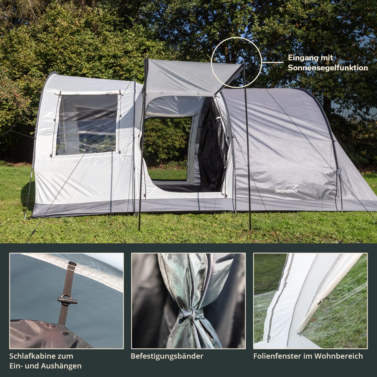 Skandika Simo 4/5 Protect | Tenda da campeggio familiare a tunnel, fondo cucito, colonna d'acqua 3000 mm, cabine oscurate, zanzariera, 3 ingressi