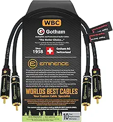 MELHOR CABOS MUNDIALMENTE 0,5 Par de cabos RCA – Gotham GAC-4/1 (Preto) Star Quad, cabo de interconexão de áudio com conectores RCA banhados a ouro premium – Direcional – Personalizado