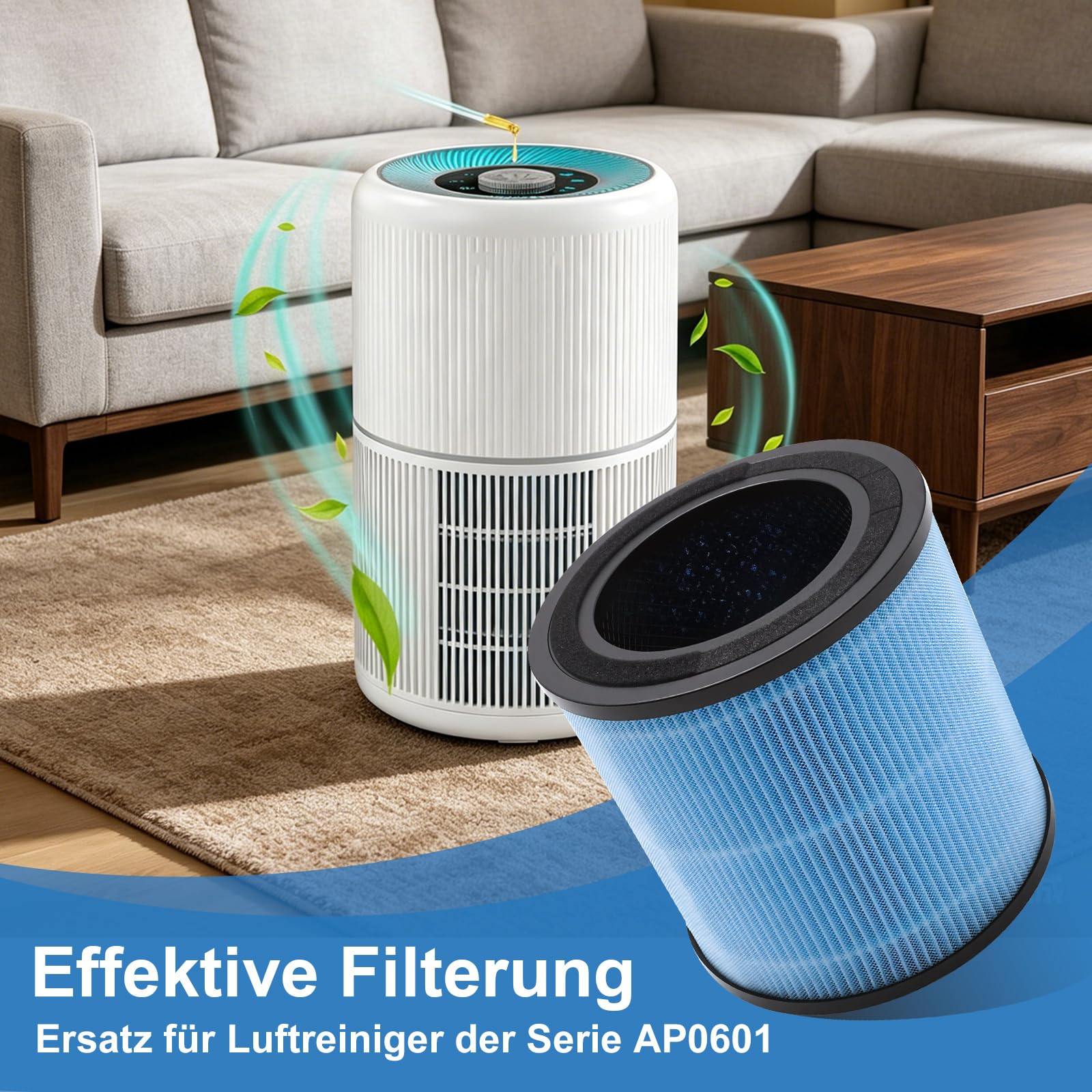 2 Stück Blaue Ersatzfilter, 4-Stufiges Filtersystem, Hergestellt aus Aktivkohle, Ersatz für AIRTOK AP0601 Luftreiniger