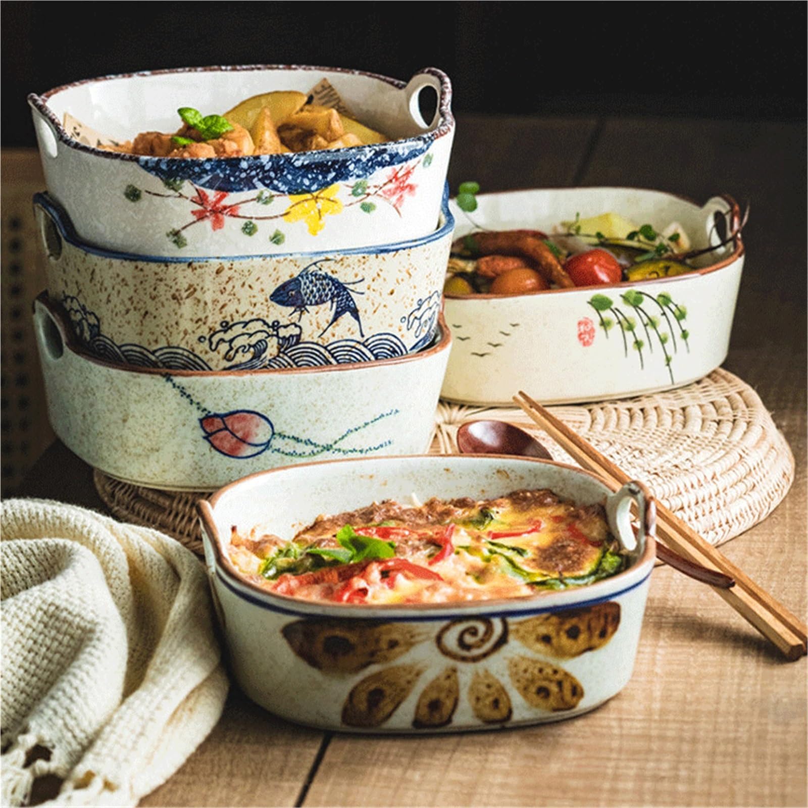 Pirofila in ceramica con motivo loto for friggitrici ad aria Pasta