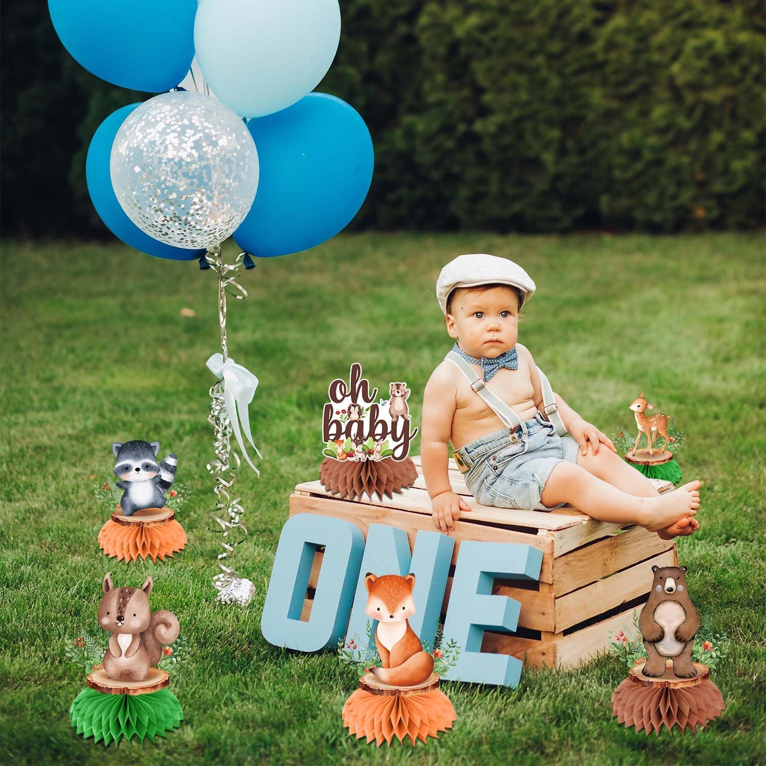 Woodland Baby Shower Table Decorations, Woodland Animals Honeycomb Centerpieces for Forest Theme First Birthday Table Decor, Woodland Baby Shower Party Supplies for Boy Girl