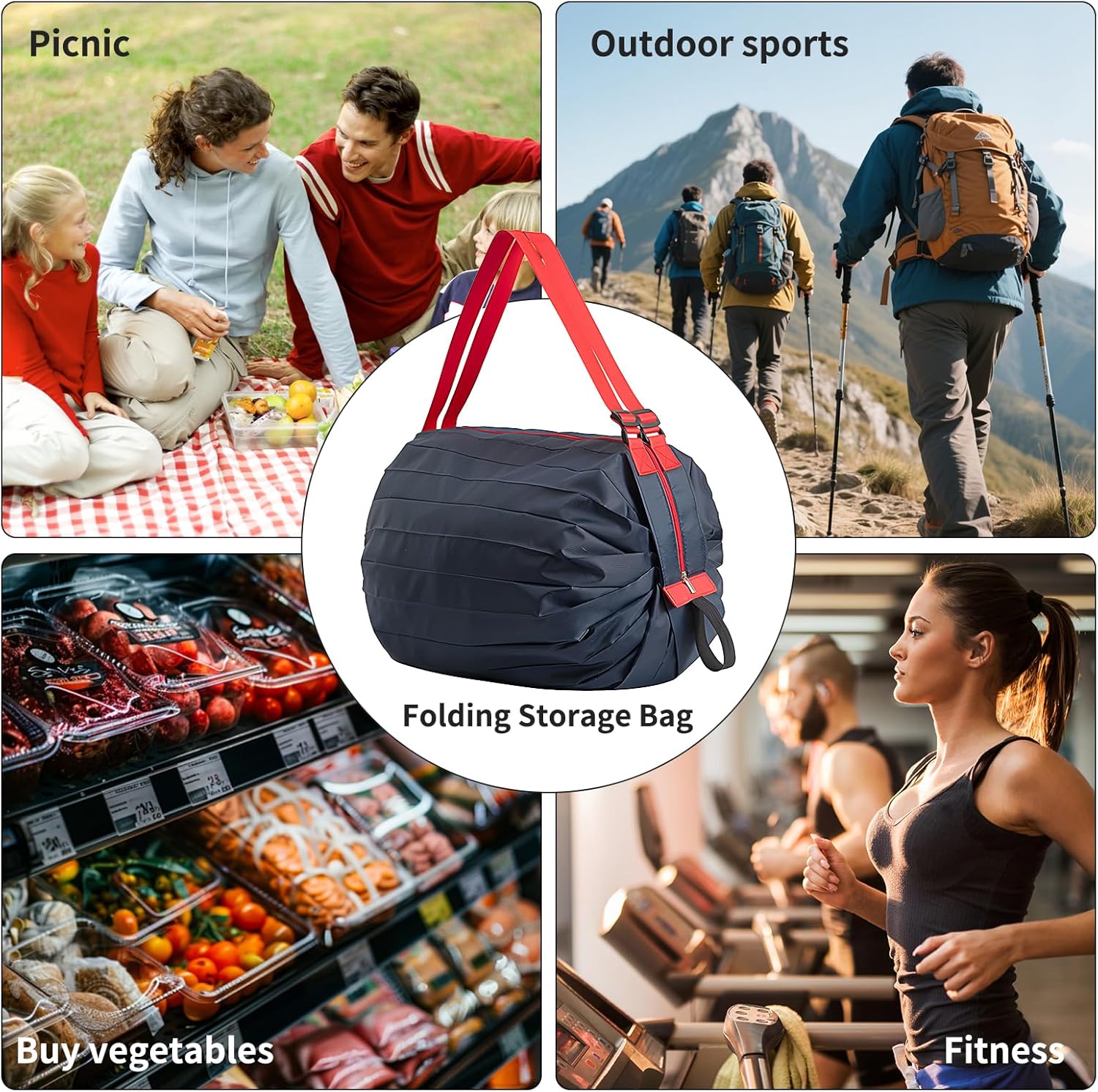 4 Pack Foldable Travel Bag-Heavy Duty Reusable Grocery Bags,Waterproof Reusable Shopping Bags for Grocery,Travel - Image 5