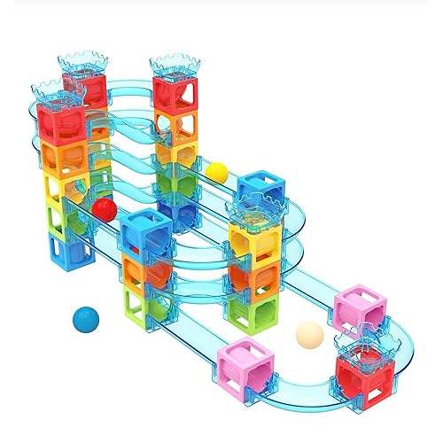 Edushape Juguete magnético para bebés STEM Rolling Paths Marble Run - Torre apilable magnética con 4 bolas para el desarrollo cognitivo infantil,