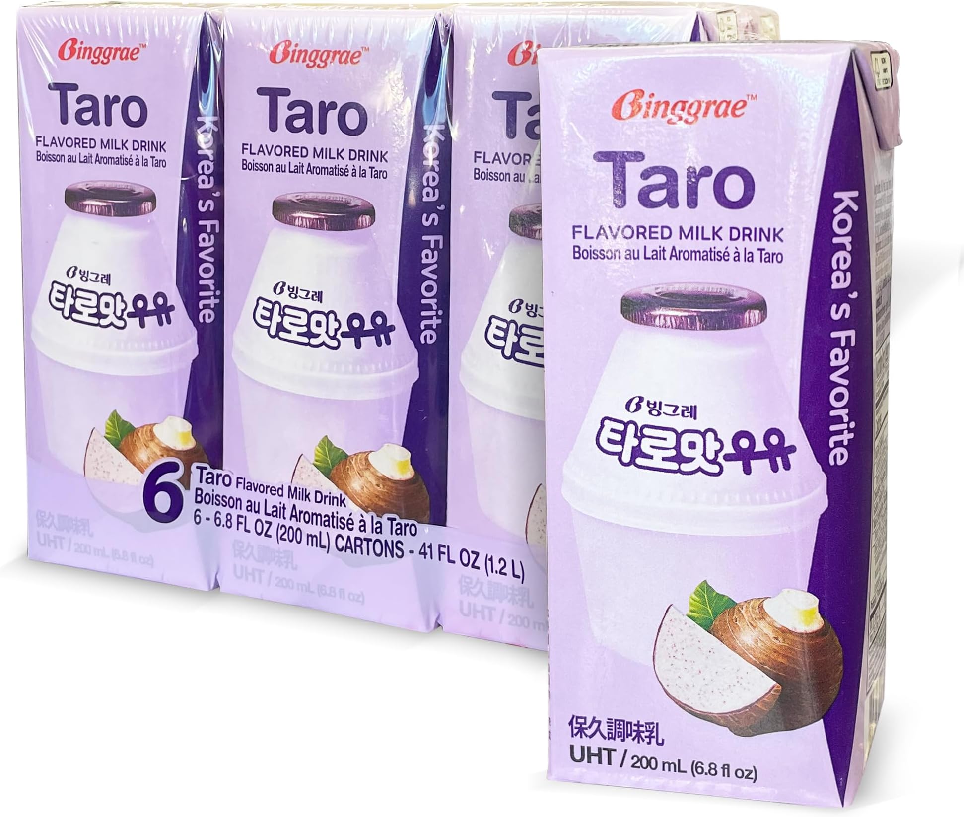 Binggrae Taro Flavored Milk Drink – Sweet and Creamy Korean Beverage – Shelf-Stable 6.8 fl oz Cartons – Pack of 6