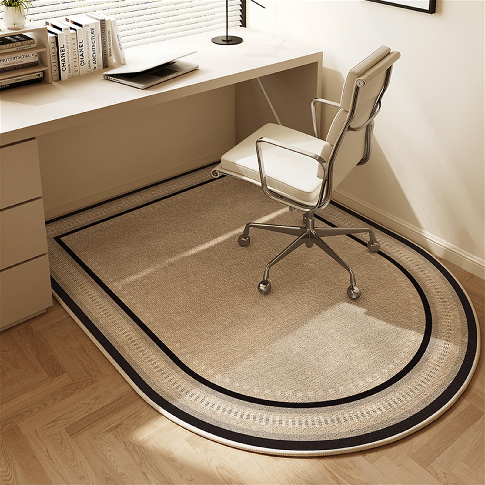 Hixingo Office Chair Mat for Carpeted and Hardwood Floors, Non-Slip Rolling Chair Desk Rug TPE Carpet Floor Protecto-Easy Glide (Beige Black,120 * 100cm)