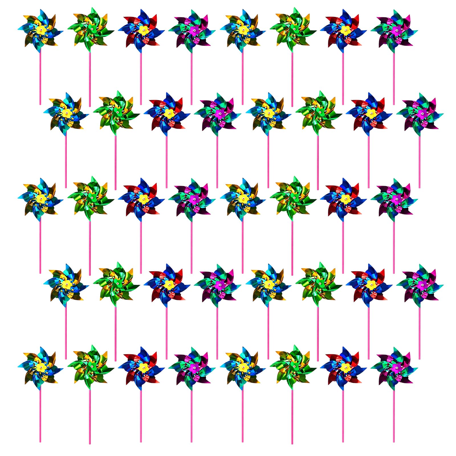 40 Pcs Rainbow Pinwheel Set, Windmill Decorations for Garden And Outdoor Spaces Reflective Bird Scarers