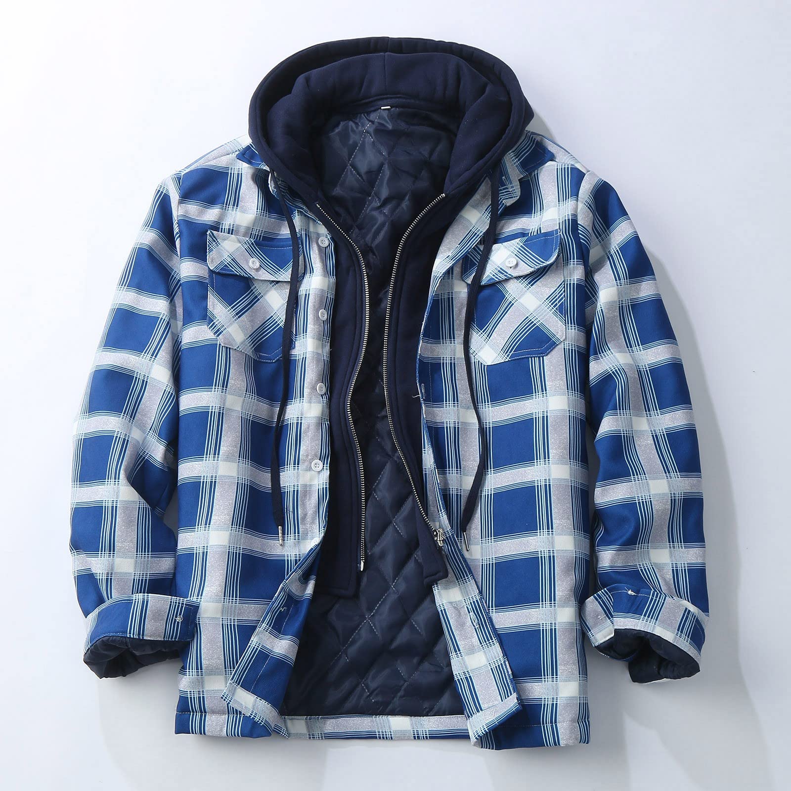 Genérico Chaqueta Hombre - Chaqueta Cálida De Otoño E Invierno para Hombre Abrigo De Algodón Extraíble con Capucha Y Bolsillo De Manga Larga A Cuadros Informal A La Moda