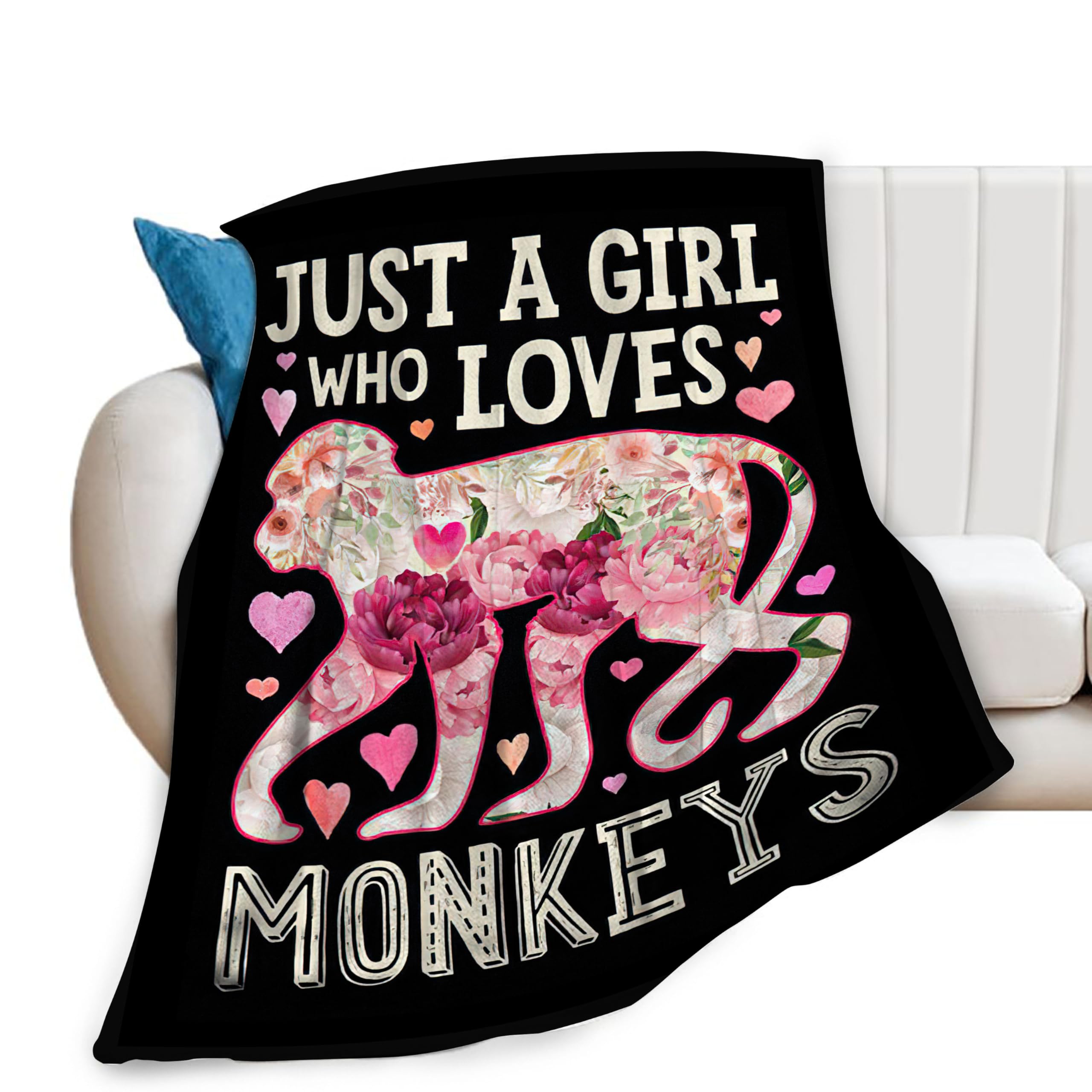 Just A Girl Who Love Monkeys Blanket Cute Monkeys Decor Throw Blanket Gifts for Girls Boys Super Warm Soft Plush Lightweight Fleece Flannel Blanket Couch Bedding Blanket for Kids Adult Women 40"x50"