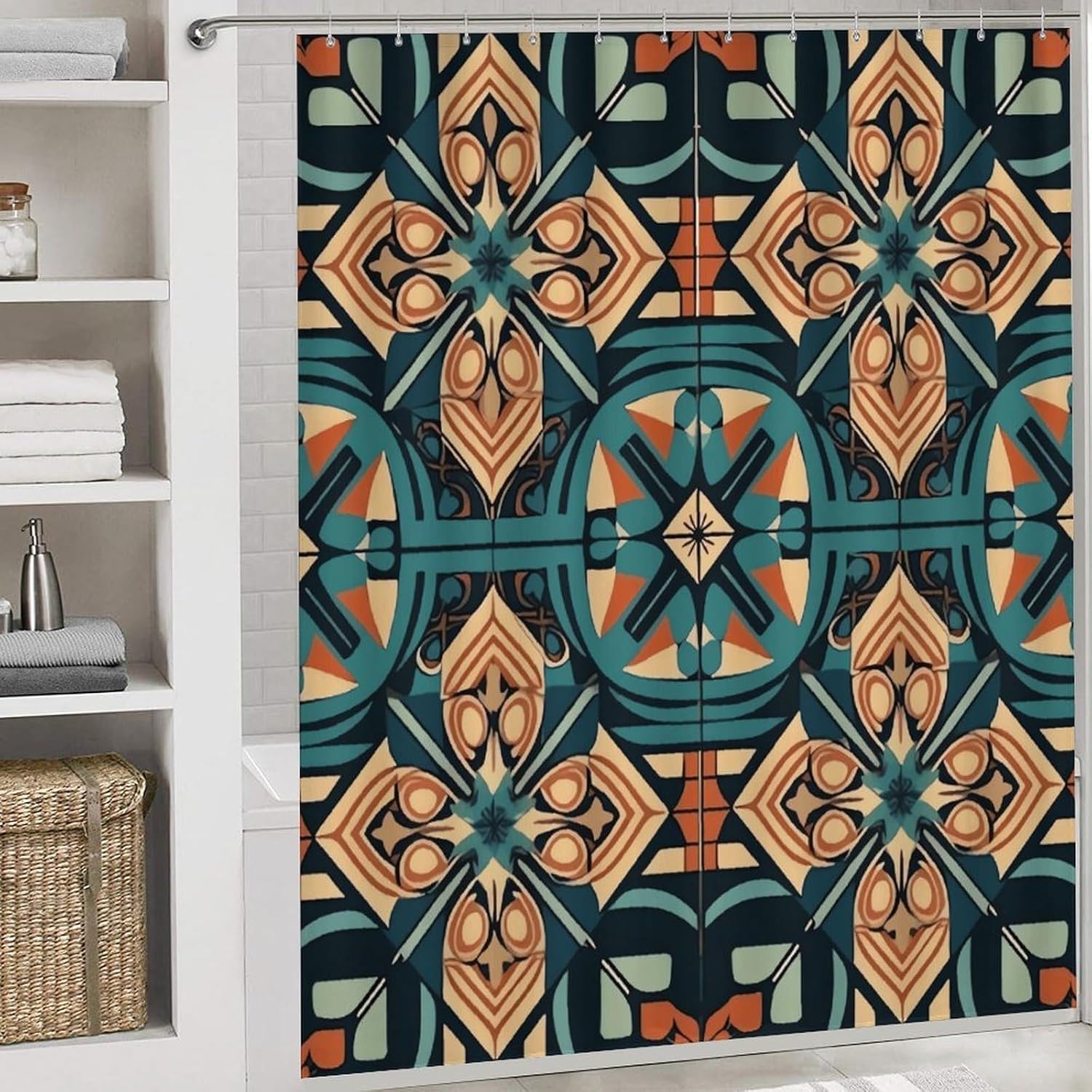 Four Piece Bathroom Set with Toilet Lid Cover and Non-Slip Rugs Minimalist Shower Curtain for Bathroom Set