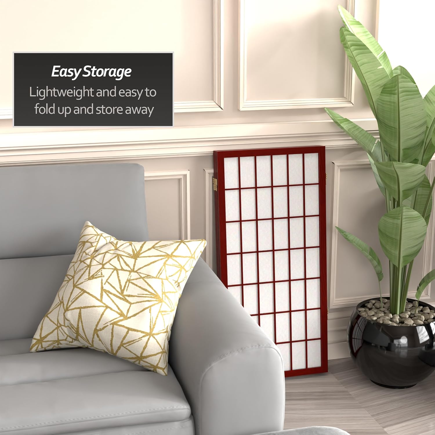 3 ft. Short Window Pane Shoji Screen - Rosewood - 3 Panels