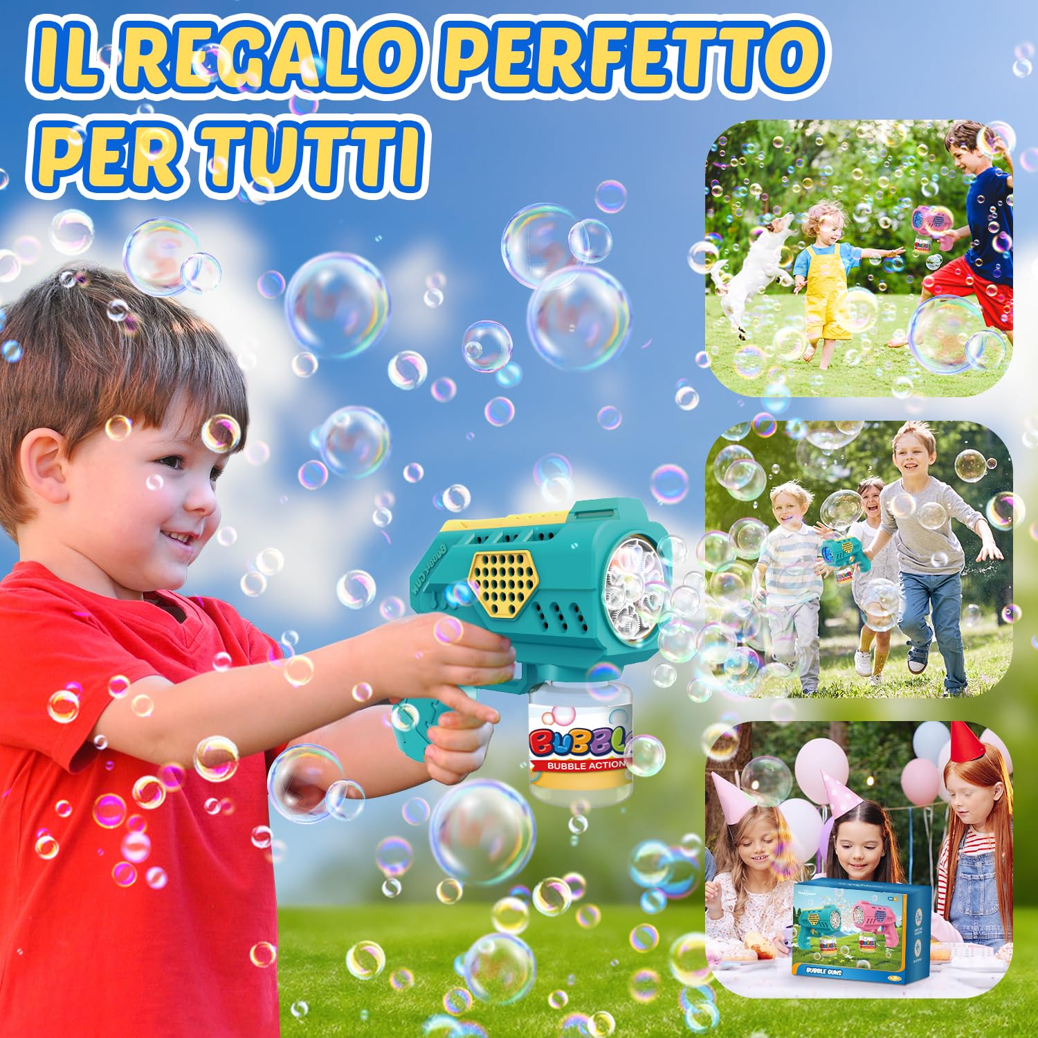 Eaglestone Pistole Bolle Per Bambini 2 Pezzi, Macchina Automatica Con Luci LED, Giocattolo Estivo Per Esterni, Regalo Di Compleanno 4-8 Anni