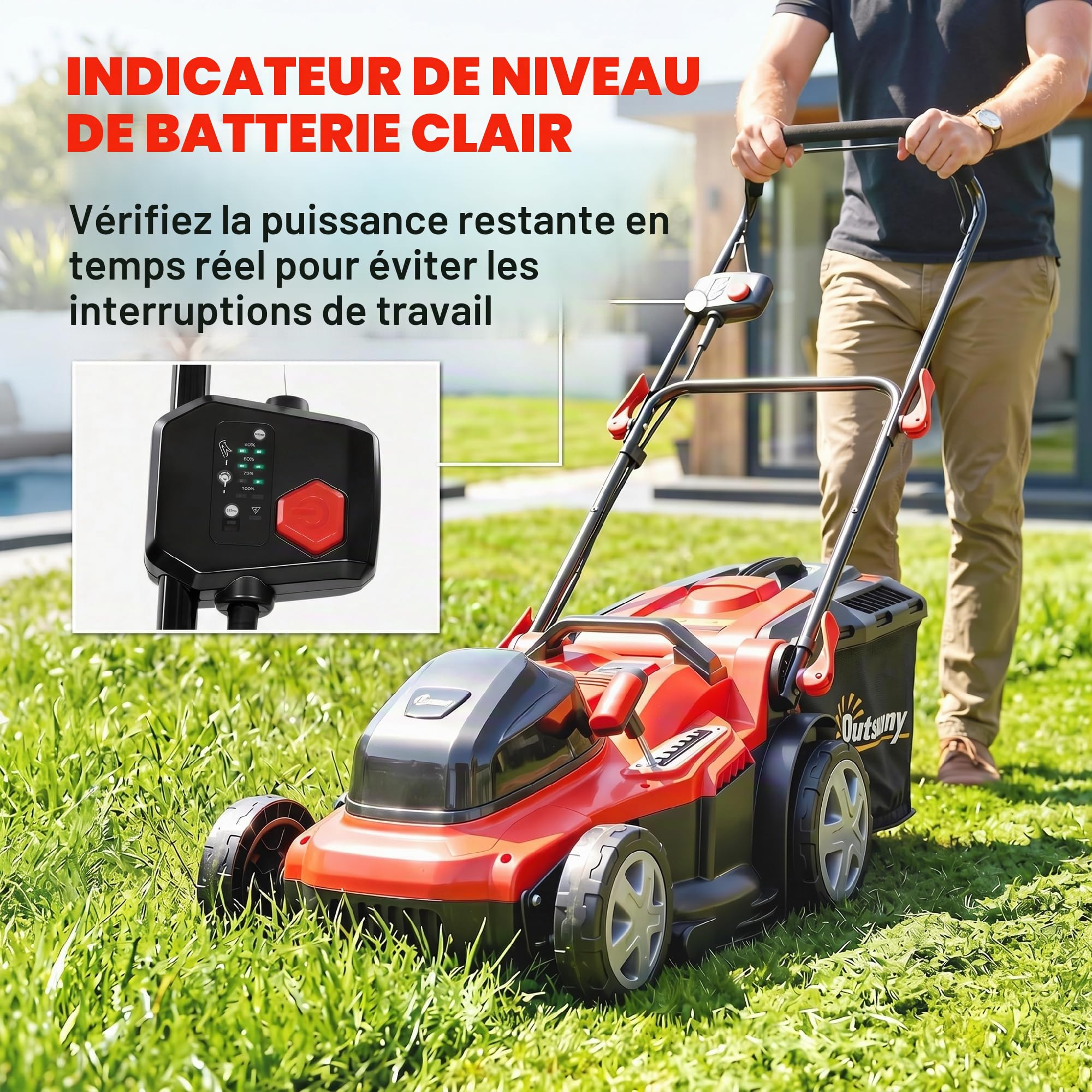 Outsunny Tondeuse électrique 800W 40cm Largeur de Coupe avec Sac 45L