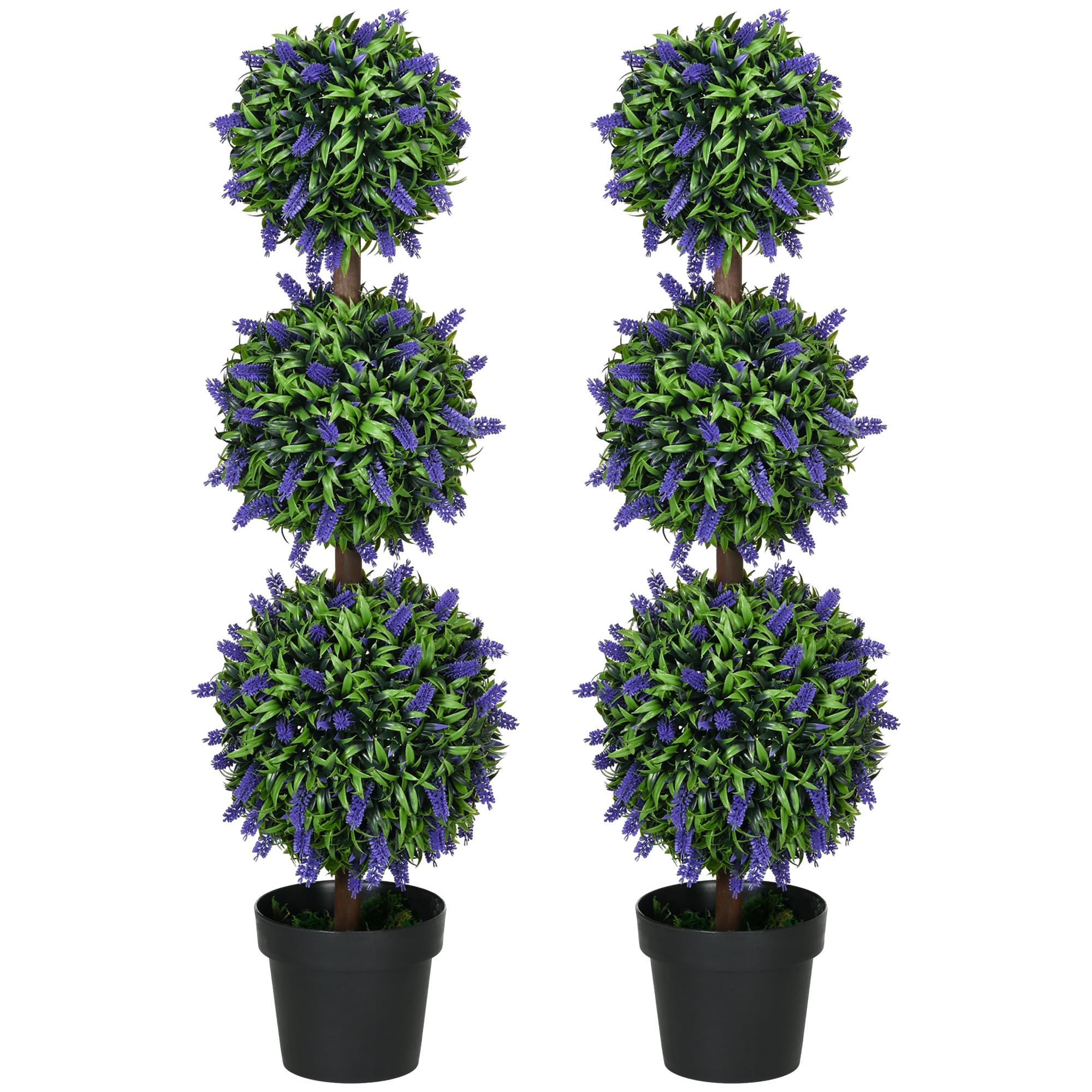 Homcom Green Set Of 2 Decorative Artificial Plants With Lavender Flower For Décor In