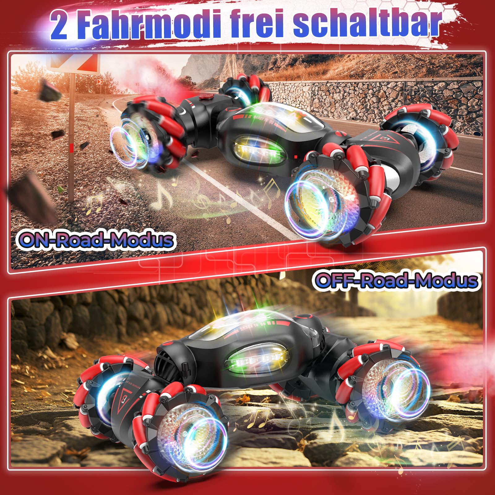 Fosgoit Ferngesteuertes Auto Spielzeug Weihnachten Geschenk Junge Kinder 6 7 8 9 10 Jahre 1:18 Ferngesteuert Auto mit Handsteuerung Fernbedienung Sprüher LED-Licht Stunt 2.4Ghz 4WD RC Drift Car