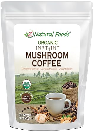 Z Natural Foods Organic Mushroom Coffee - Vegan, Gluten-Free, 1 lb | USDA Organic, Lions Mane, Cordyceps & Chaga, Lightly Sweetened w/ Cashew Milk & Stevia, Colombian Coffee, Mixes Hot or Cold