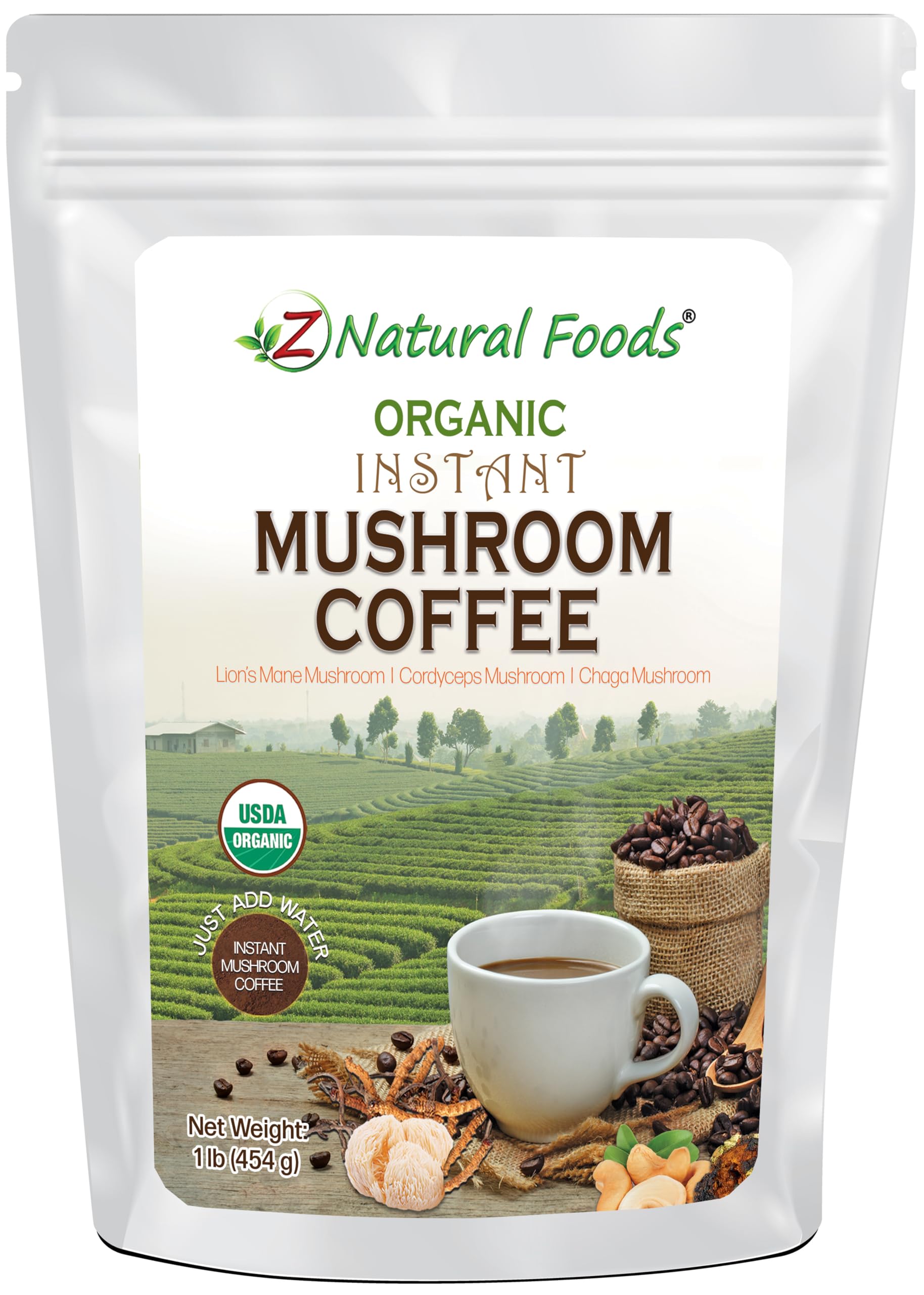 Organic Mushroom Coffee - Instant Superfood Mix of Lion’s Mane + Cordyceps + Chaga + Coffee - Lightly Sweetened With Cashew Milk + Stevia - Vegan