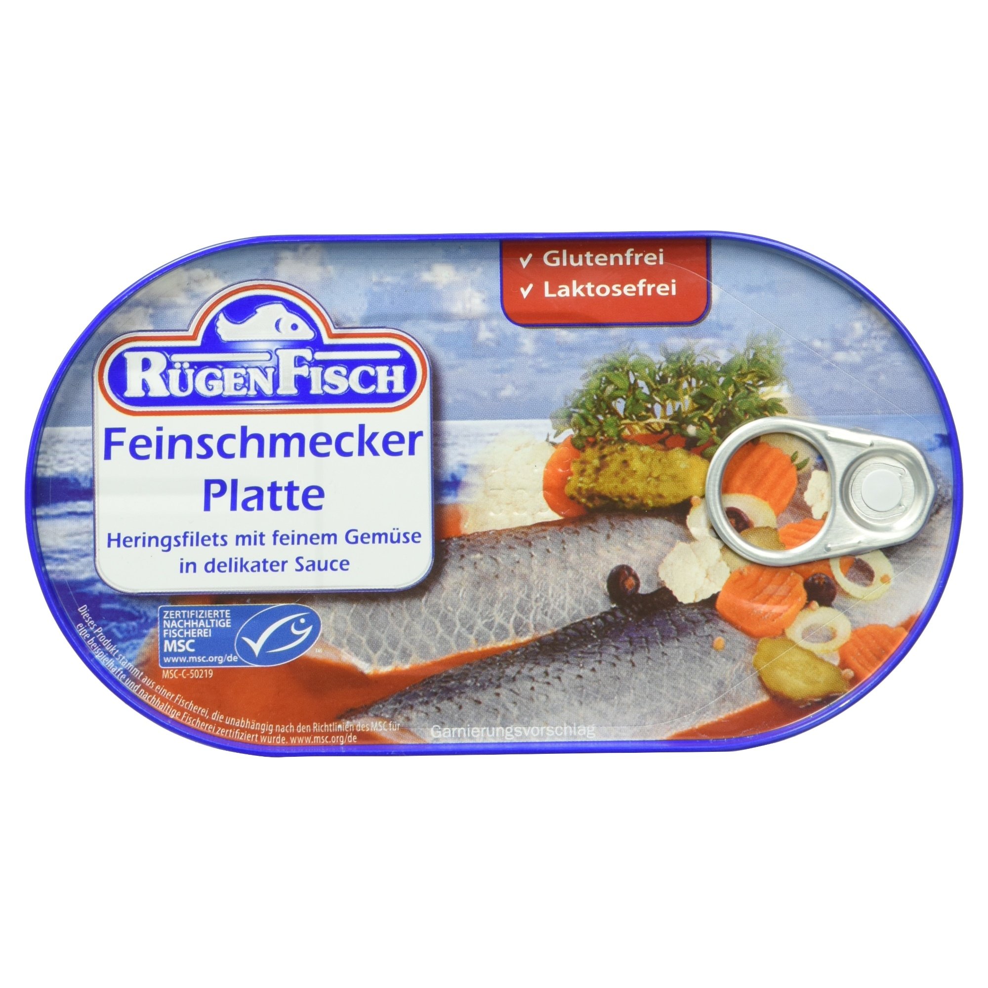 Rügenfisch Feinschmecker Platte, Heringsfilet mit feinem Gemüse, 200 g