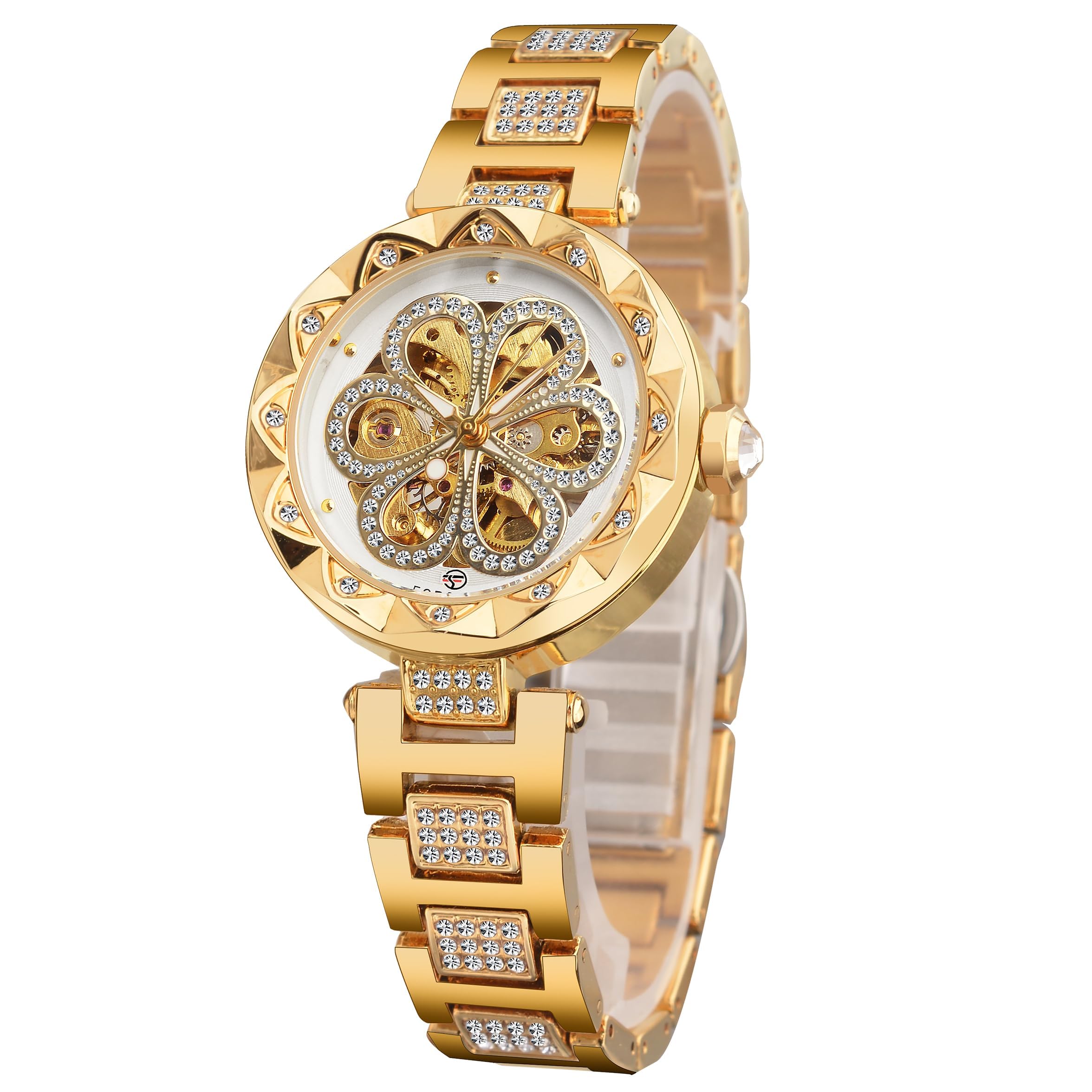 FORSINING Orologio da uomo in acciaio inox, da polso automatico, di lusso, con scheleton, colore: oro