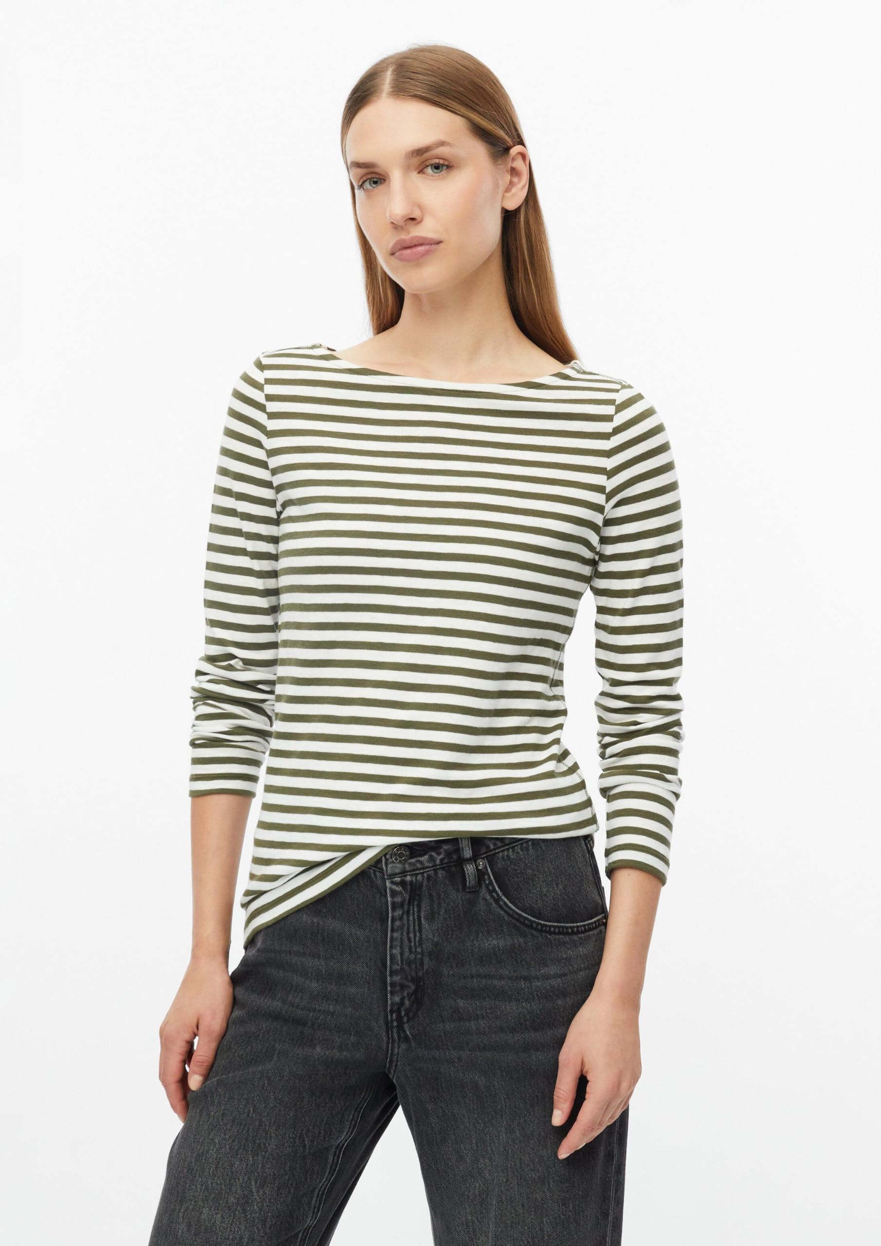 s.Oliver Bernd freier GmbH & co. kg/s.Oliver 2182446 - Camiseta de Manga Larga para Mujer, diseño de Rayas, Caqui Stripes, 48