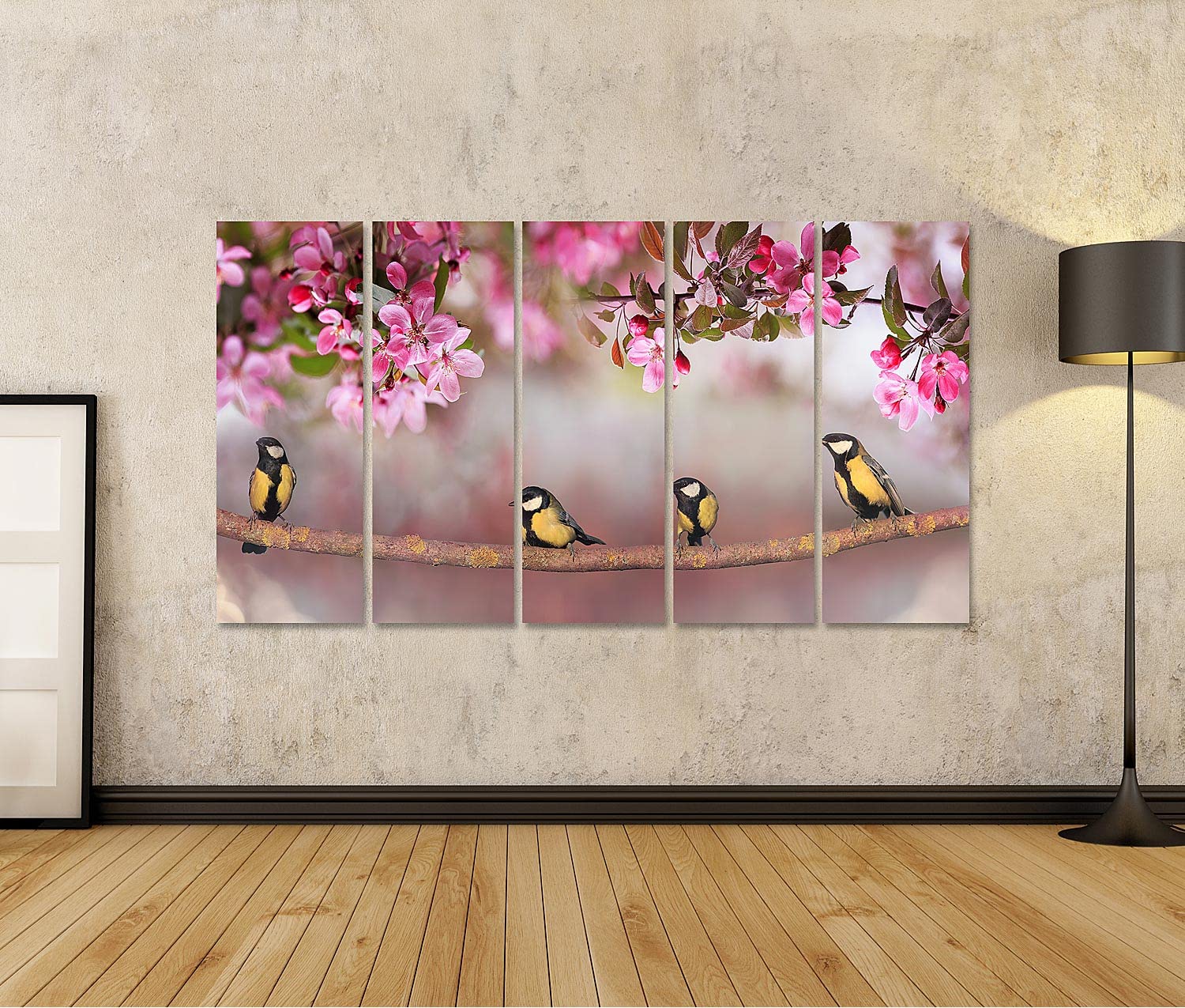 islandburner Quadro su tela Chickadee Tit Uccelli seduti primavera giardino soleggiato rami alberi di mele r BNOE Quadri Stampe Immagini Murale Decorazione da parete