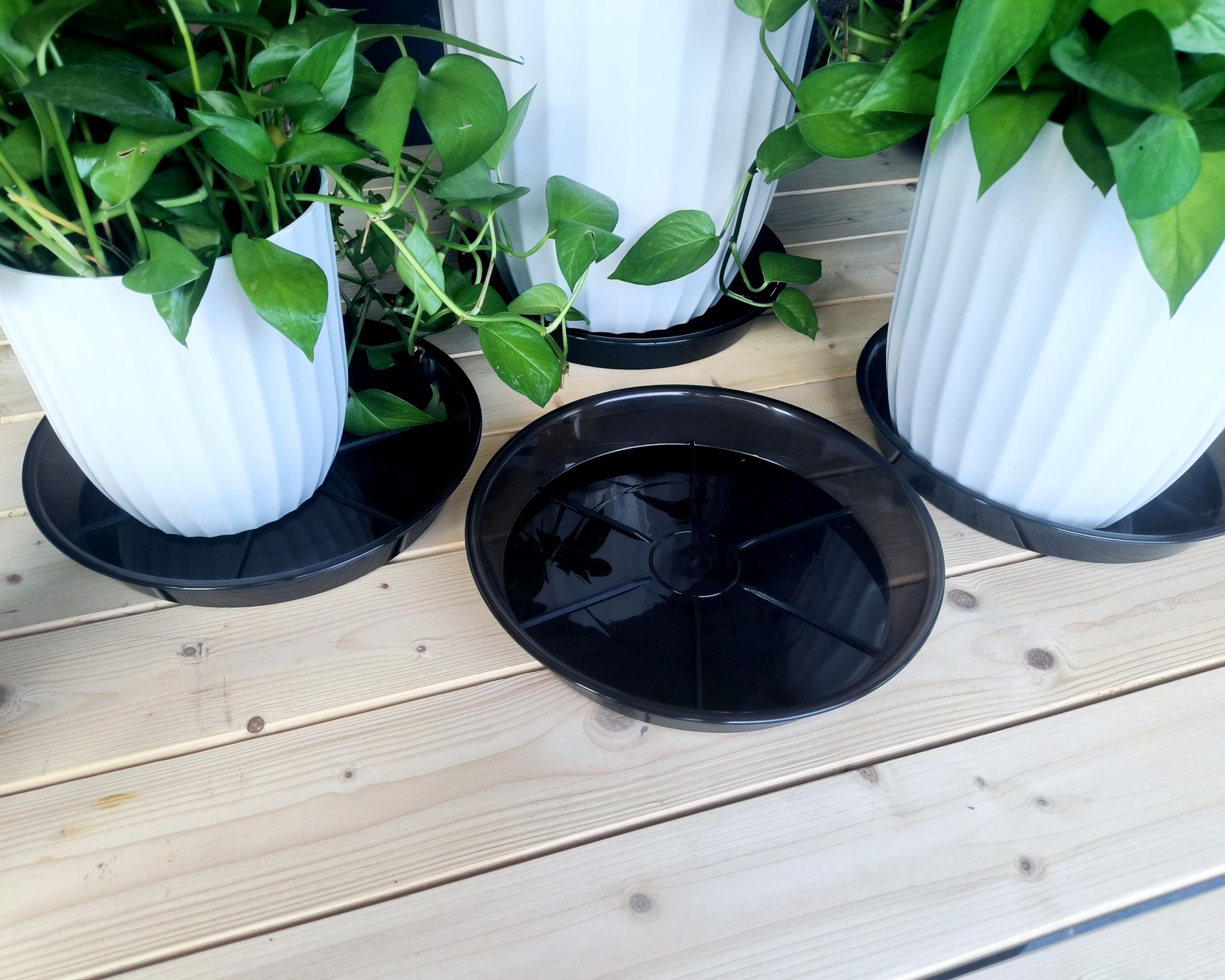 NIMYAU Spodek na rośliny, 45 cm, 4 sztuki, 10, 14, 16, 18, duże tace na rośliny, wytrzymałe, okrągłe, plastikowe, do użytku wewnątrz i na zewnątrz, doniczka na kwiaty bez otworów, tace ociekowe na