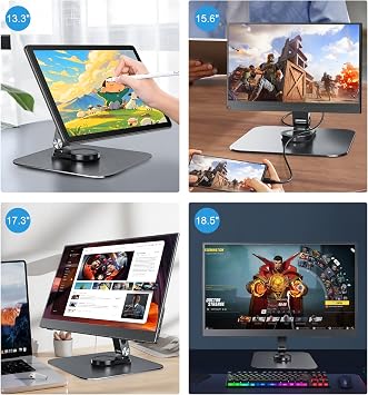 Portable Monitor Stand VESA 75x75mm Holes M4 Anti-Loss Screws, Aluminum Alloy Base, Fits 7- 18, 15.6 16 17 17.3 18 Inch Small Monitors Lay Flat, Black Desk Mount (Not Fits100x100mm)