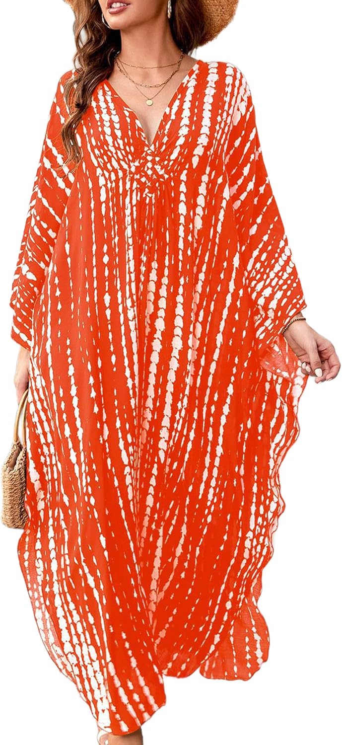 VNeck Batwing Sleeves Hawaiian Dress for Beach Cover Ups