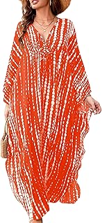 Kaftan Dresses for Women V-Neck Batwing Sleeves Swimsuit Beach Cover Ups Tie Dye Caftan Hawaiian Dress