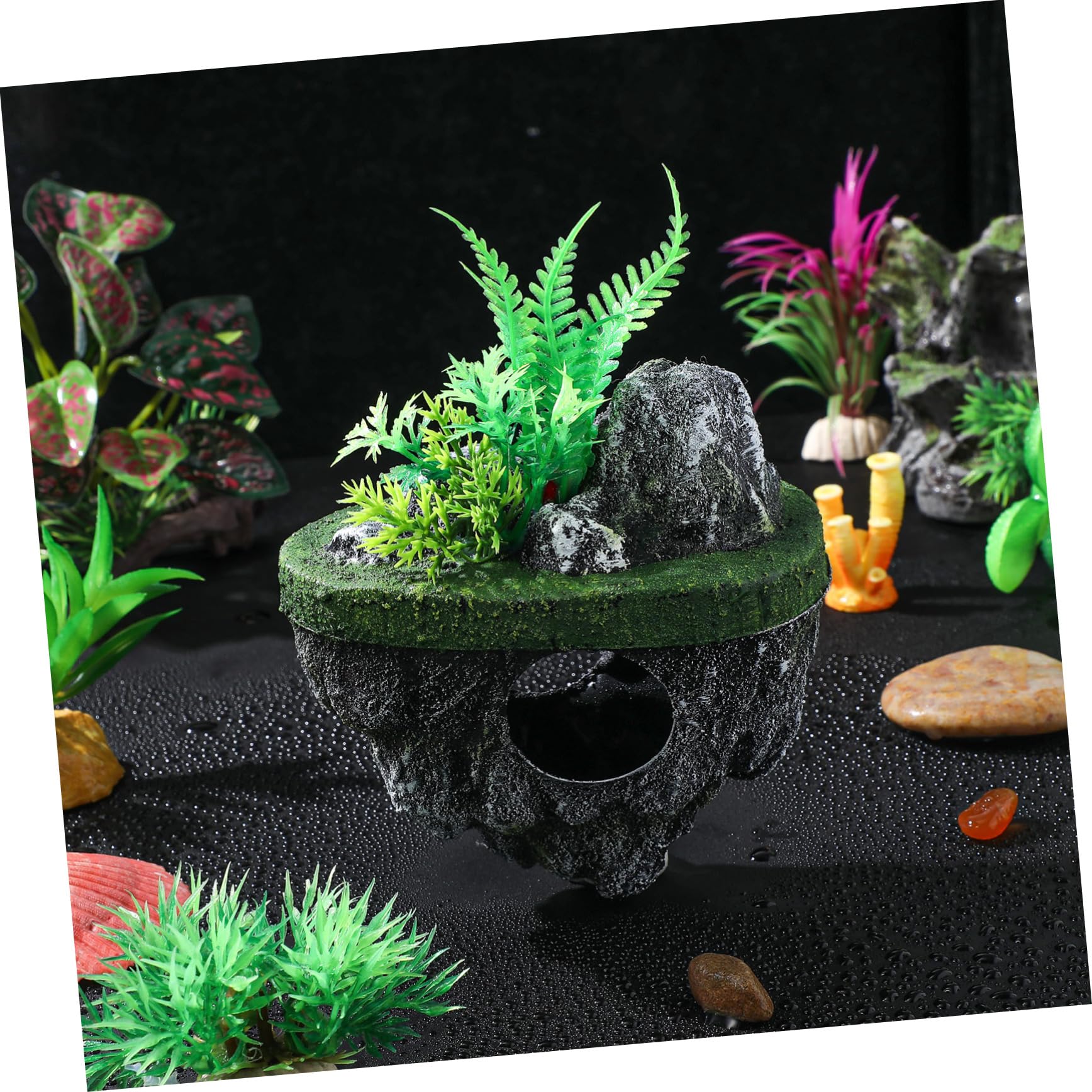 Yardwe Floating Aquarium Decoration Realistic Rock Hideout Shelter 7.48 Inch Fish Tank Ornament for Aquatic Pets Landscape and Fish Tank Decor - Image 4