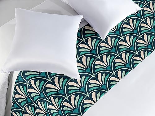 Ambesonne Nature Bed Runner, Oversimplified Illustrated Blossoming Flower Pattern on Greenish Backdrop, Decorative Accent Bedding Scarf for Hotels