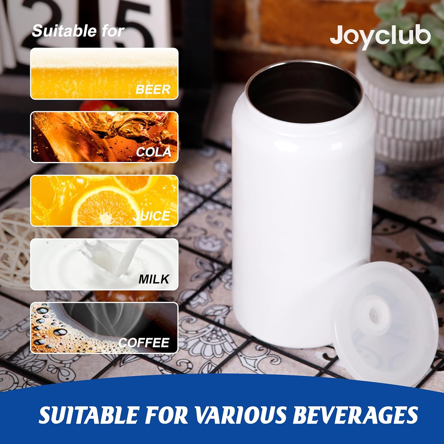Joyclub 16oz Sublimation Tumblers Blanks Insulated Stainless Steel Cups with Lids and Starw Travel Iced Coffee Cups for Smoothie Whiskey Boba Soda DIY Gift (White) - Image 6